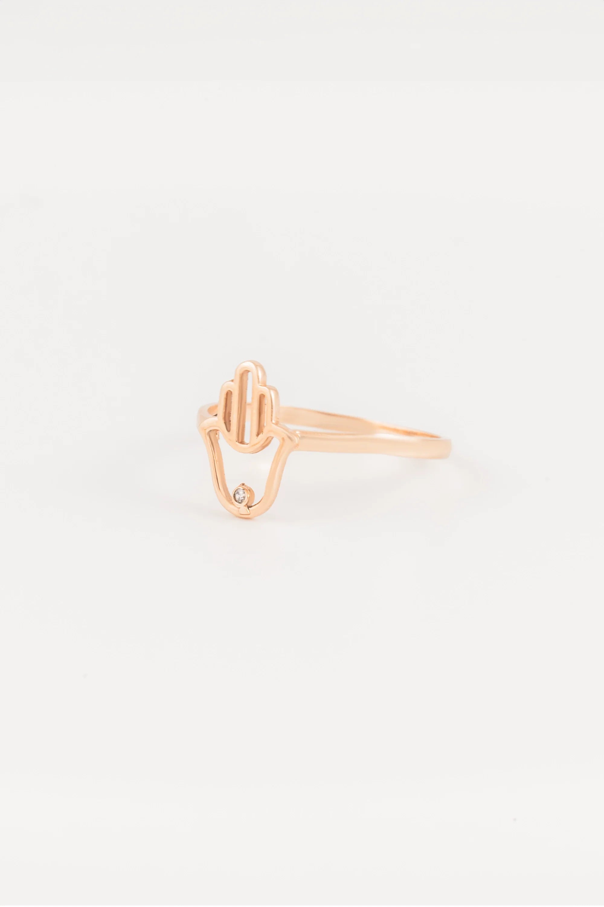 14K Gold Hamsa Hand Ring with CZ Stone