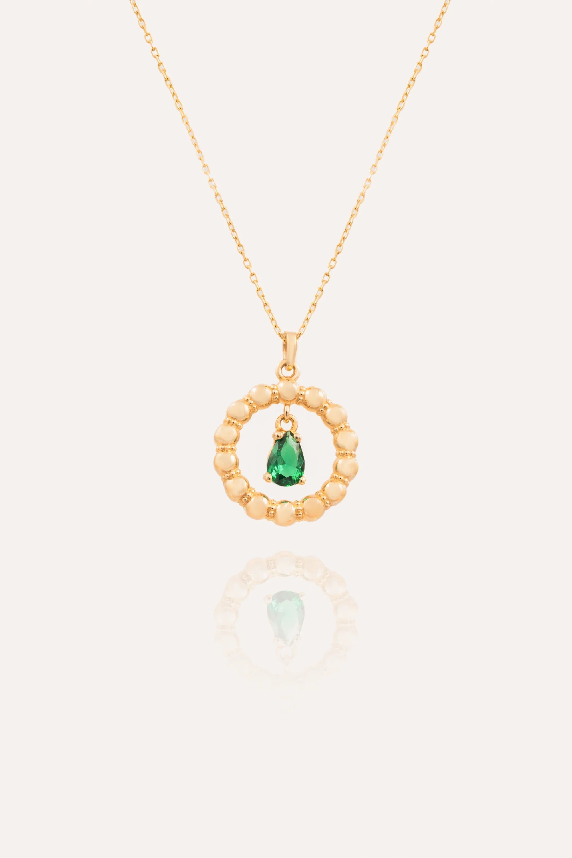 14K Gold Beaded May Birthstone Necklace