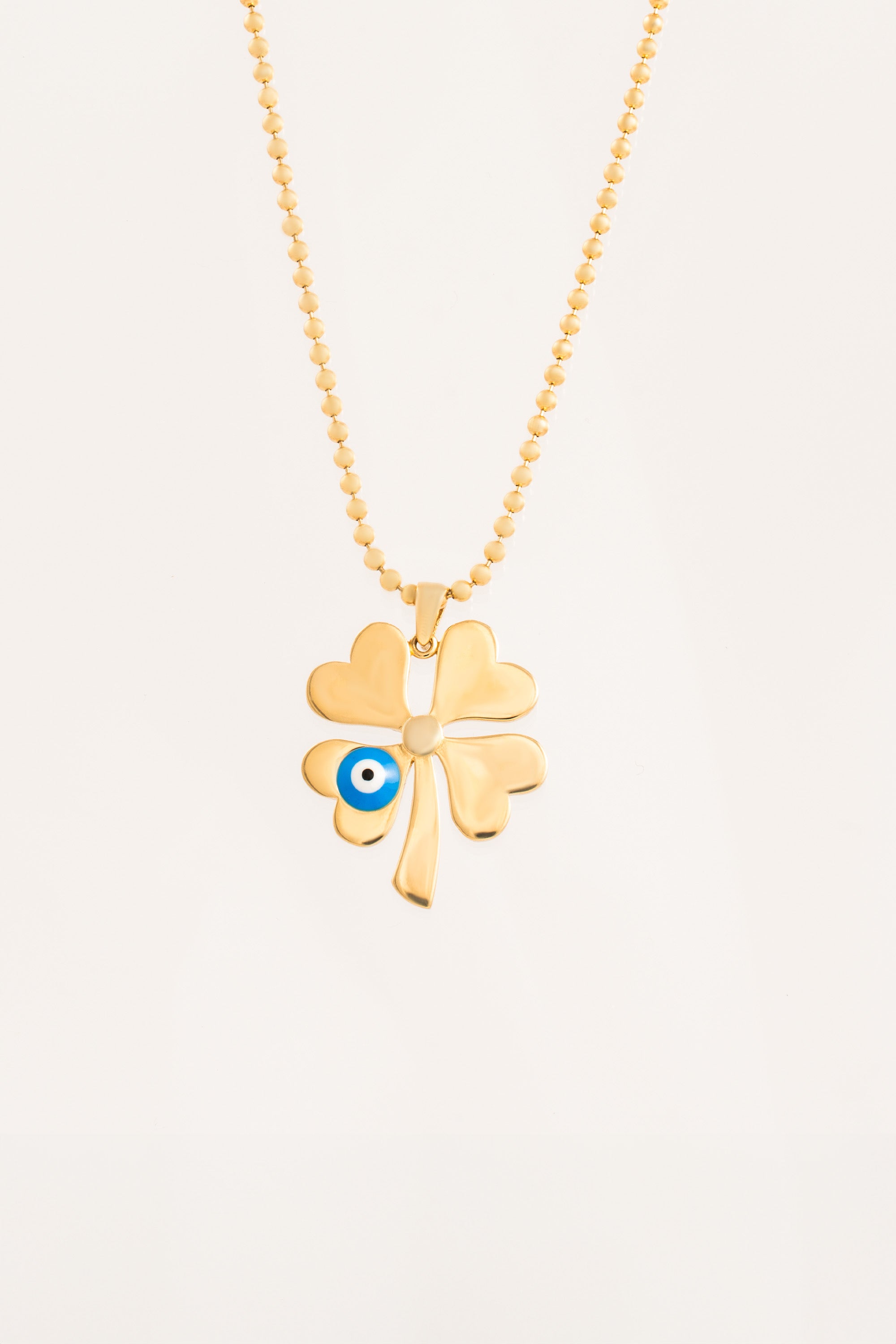 14K Gold Clover Necklace with Evil Eye