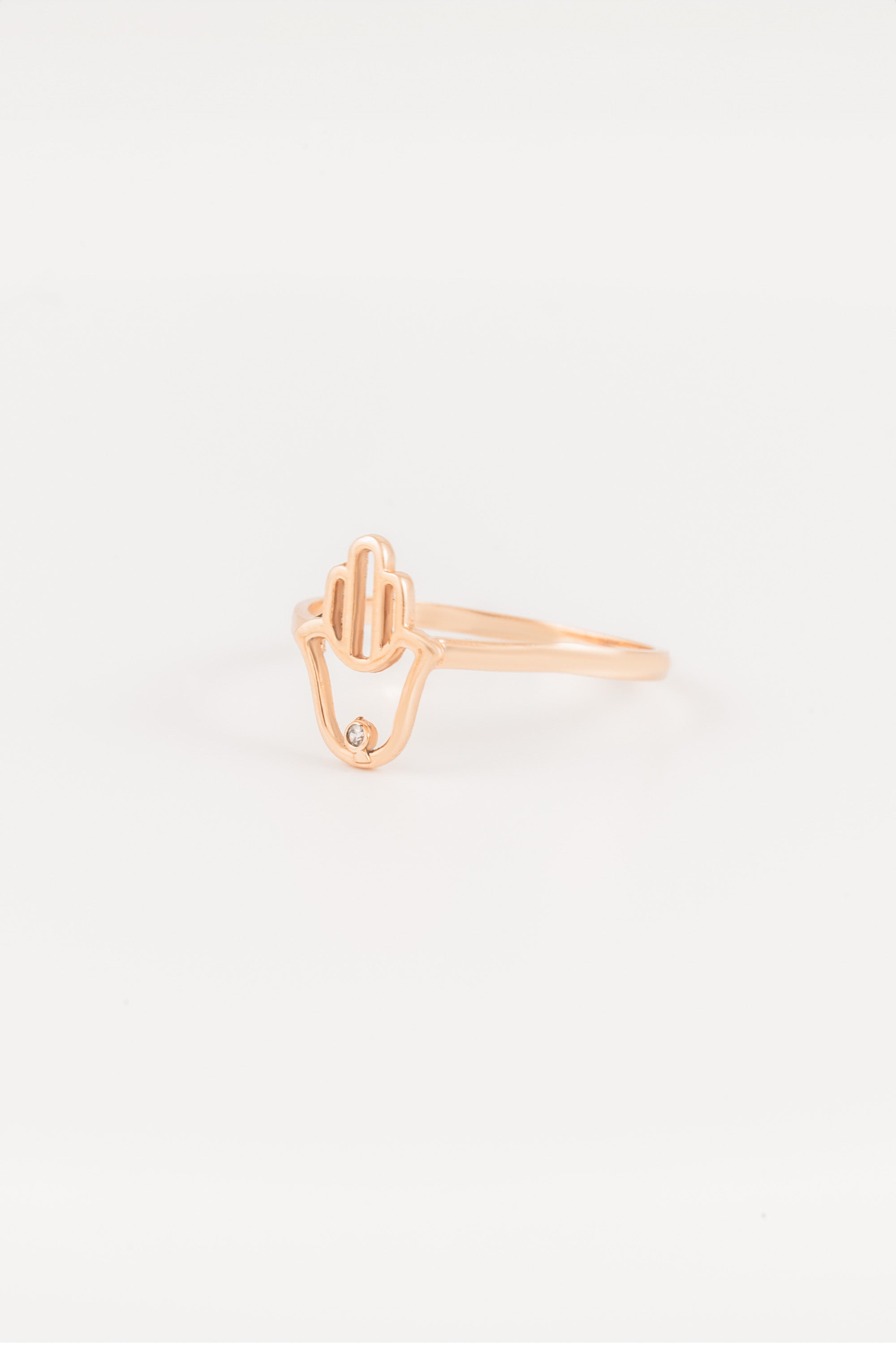 14K Gold Hamsa Hand Ring with CZ Stone