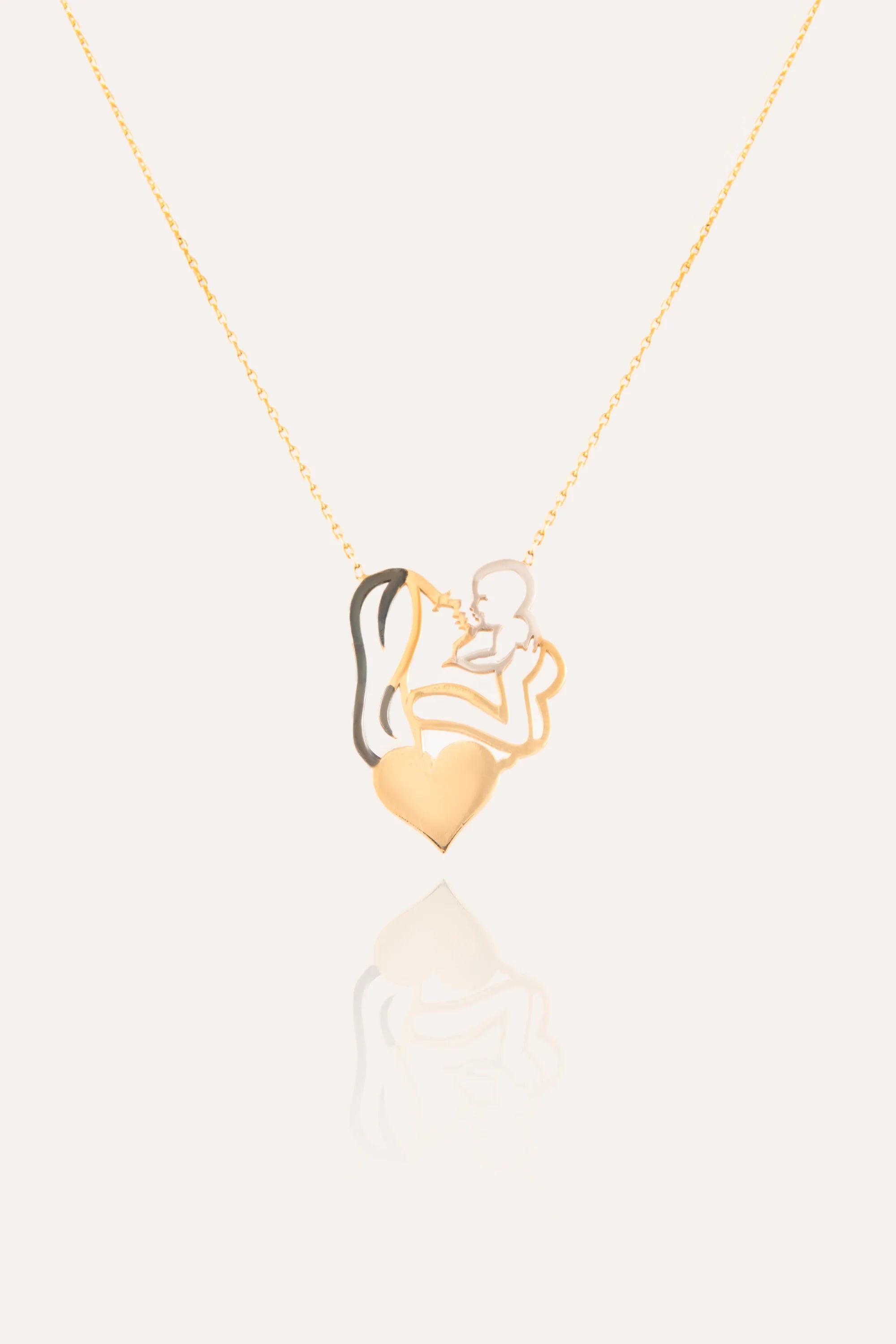 14K Gold Mother and Baby Necklace with Heart
