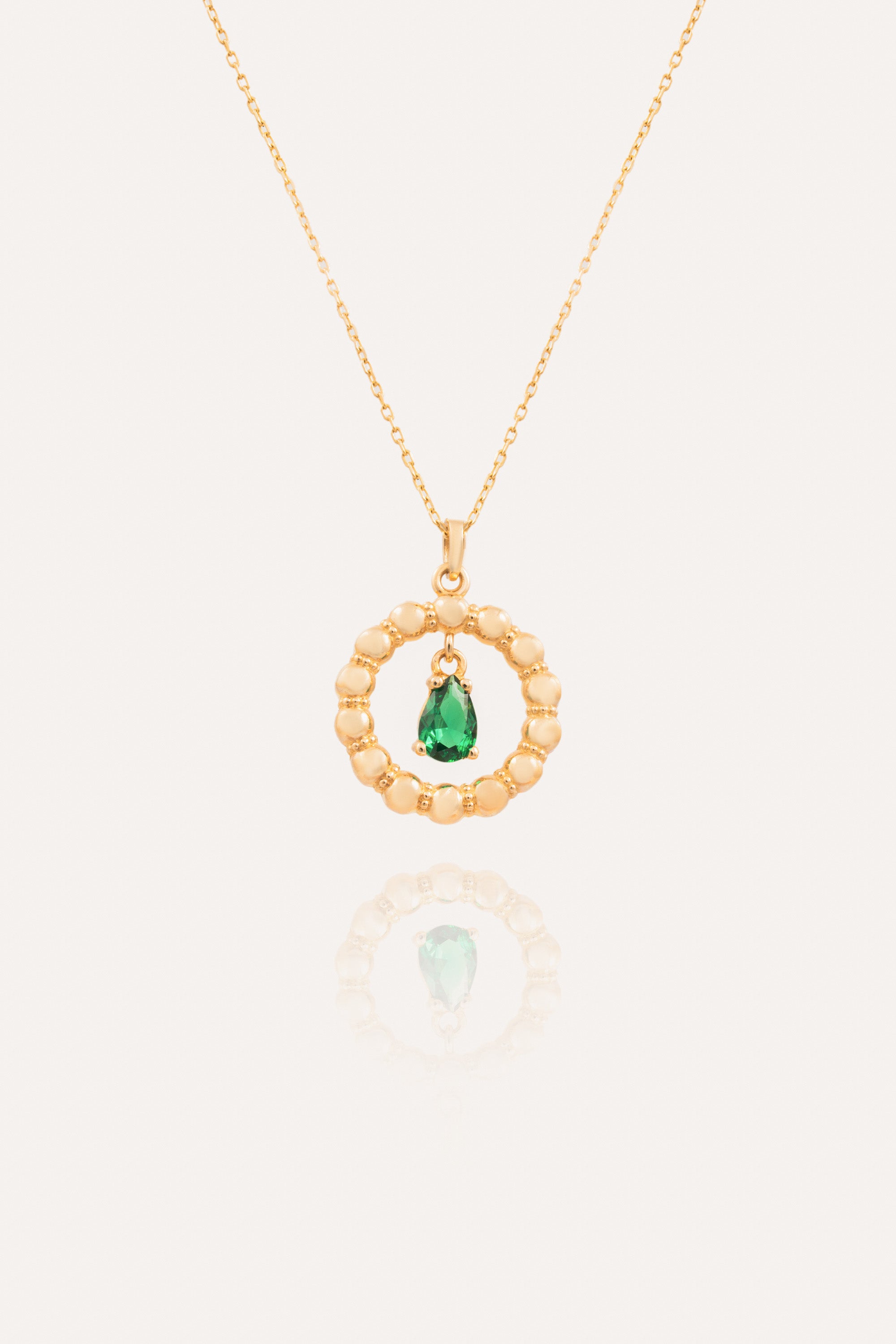 14K Gold Beaded May Birthstone Necklace