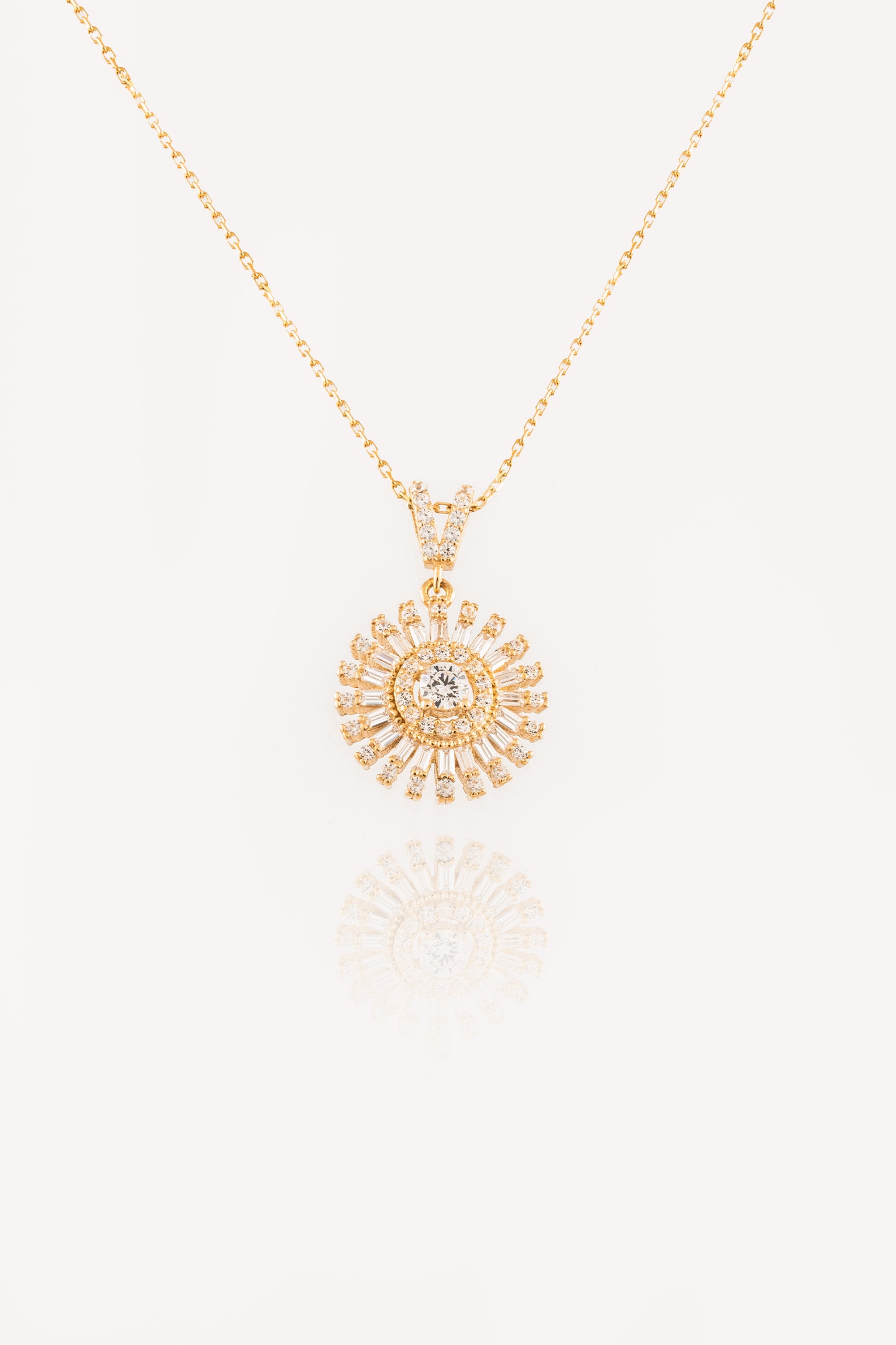 14K Gold Custom Sunburst Zirconia Necklace