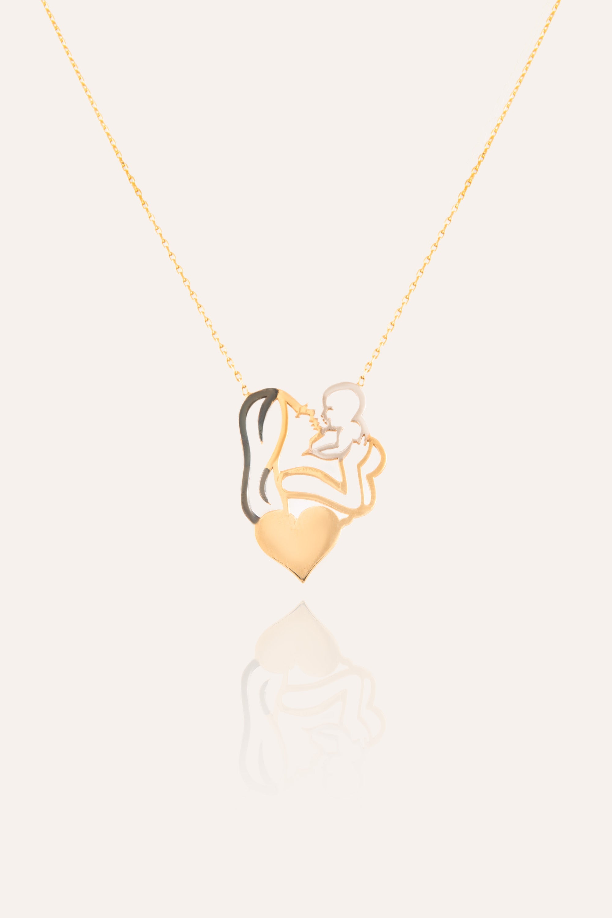 14K Gold Mother and Baby Necklace with Heart
