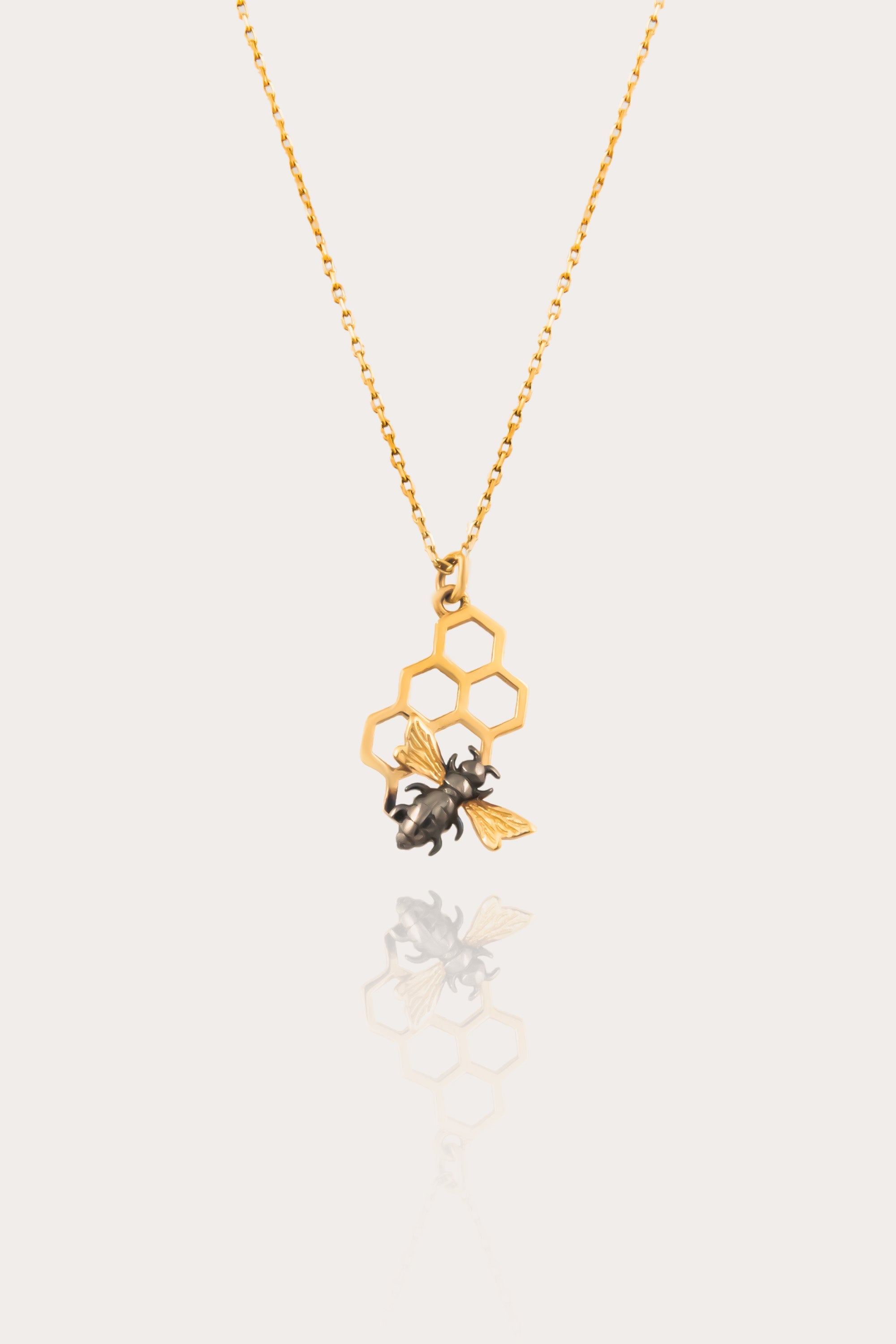 14K Gold Honeycomb Bee Necklace