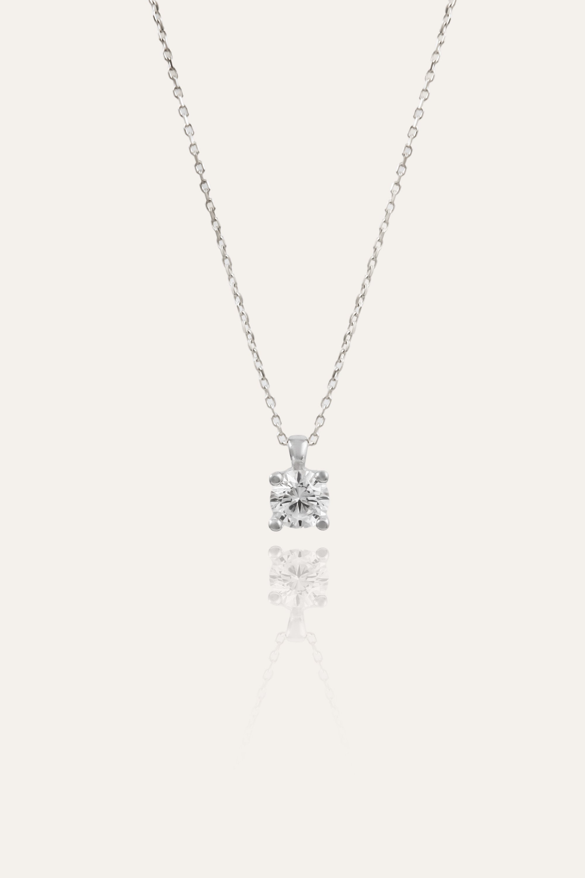 14K White Gold Round Cut Solitaire Necklace