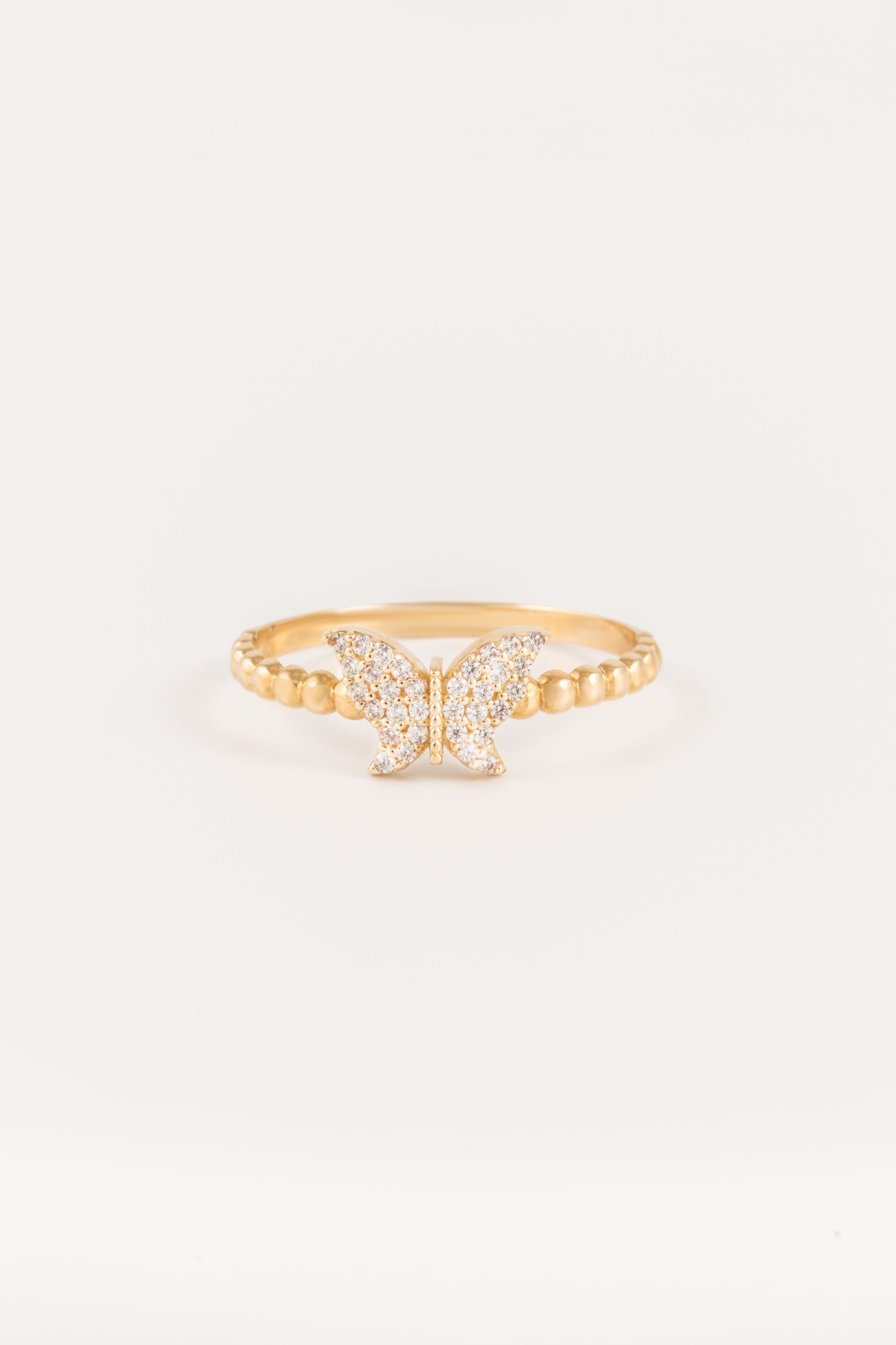 14K Gold Pave Butterfly Beaded Ring