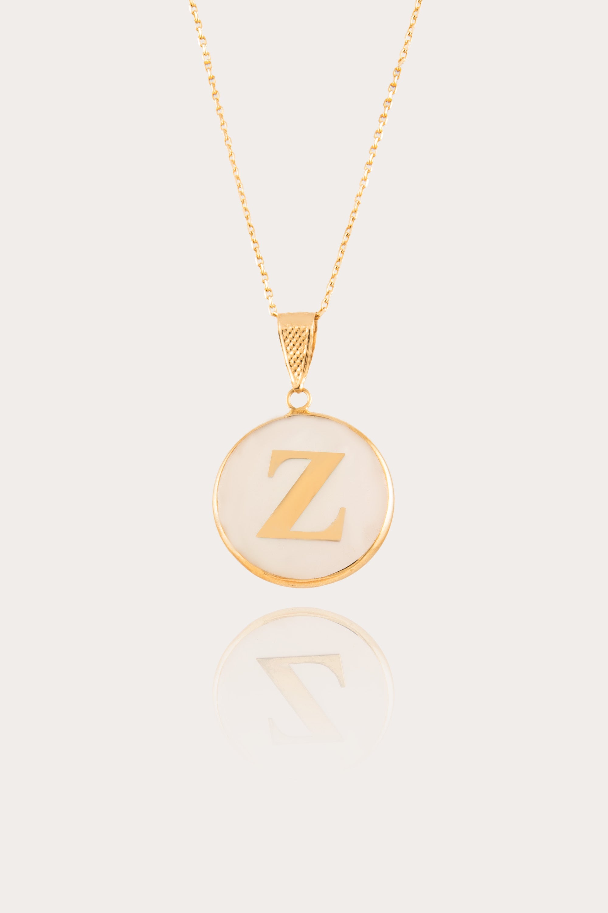 14K Gold Mother of Pearl Initial Necklace
