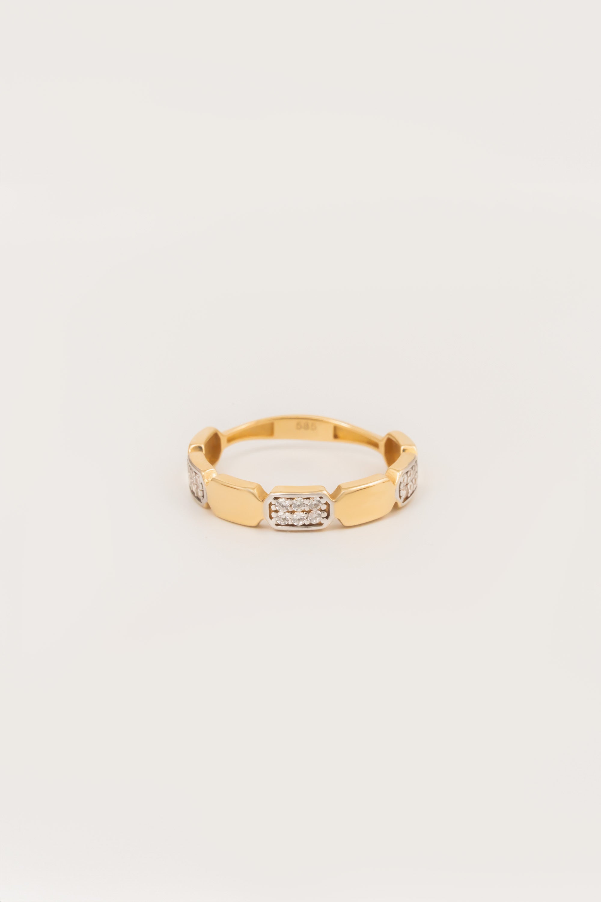 14K Gold Octagon Wedding Band with CZ