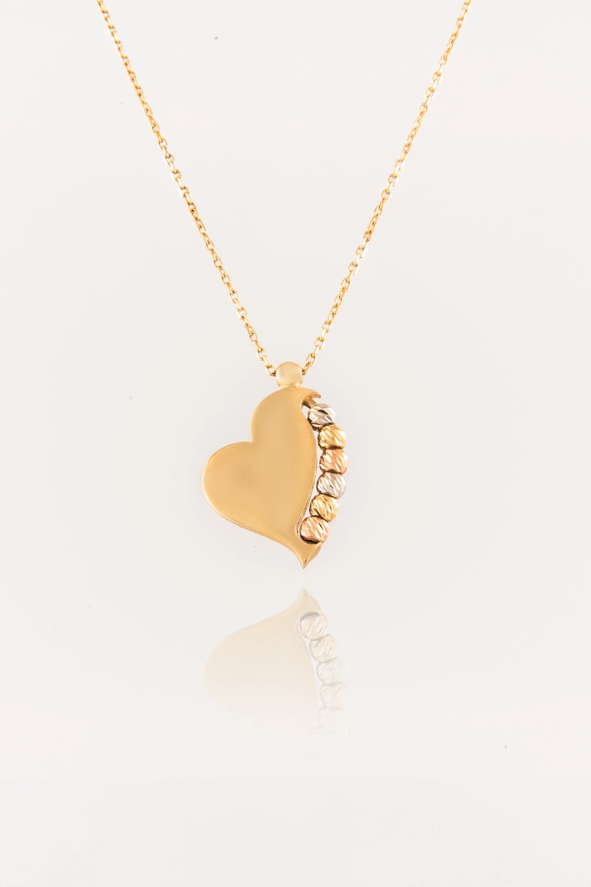 14K Gold Beaded Heart Necklace