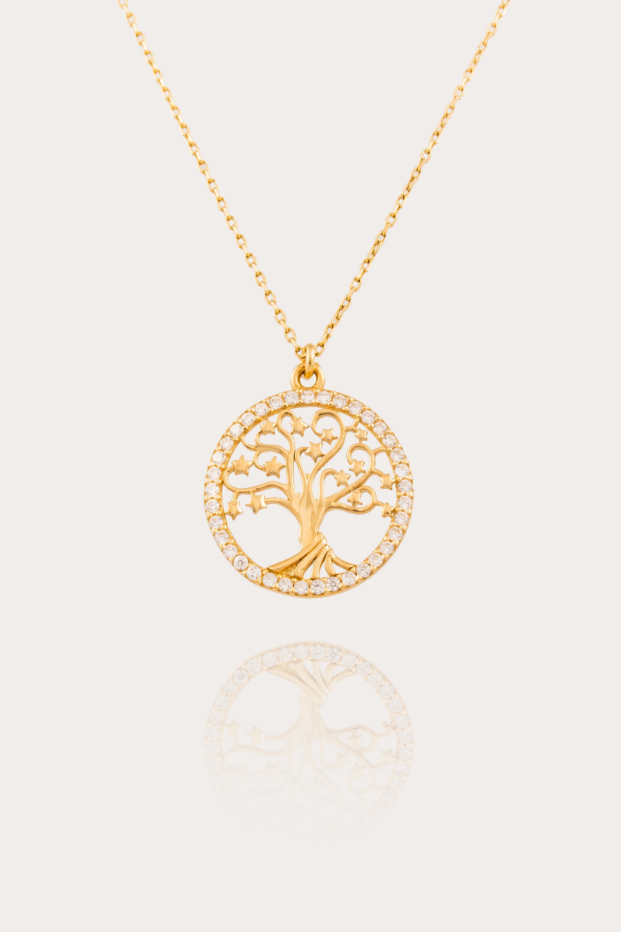 14K Gold Tree of Life Zircon Necklace