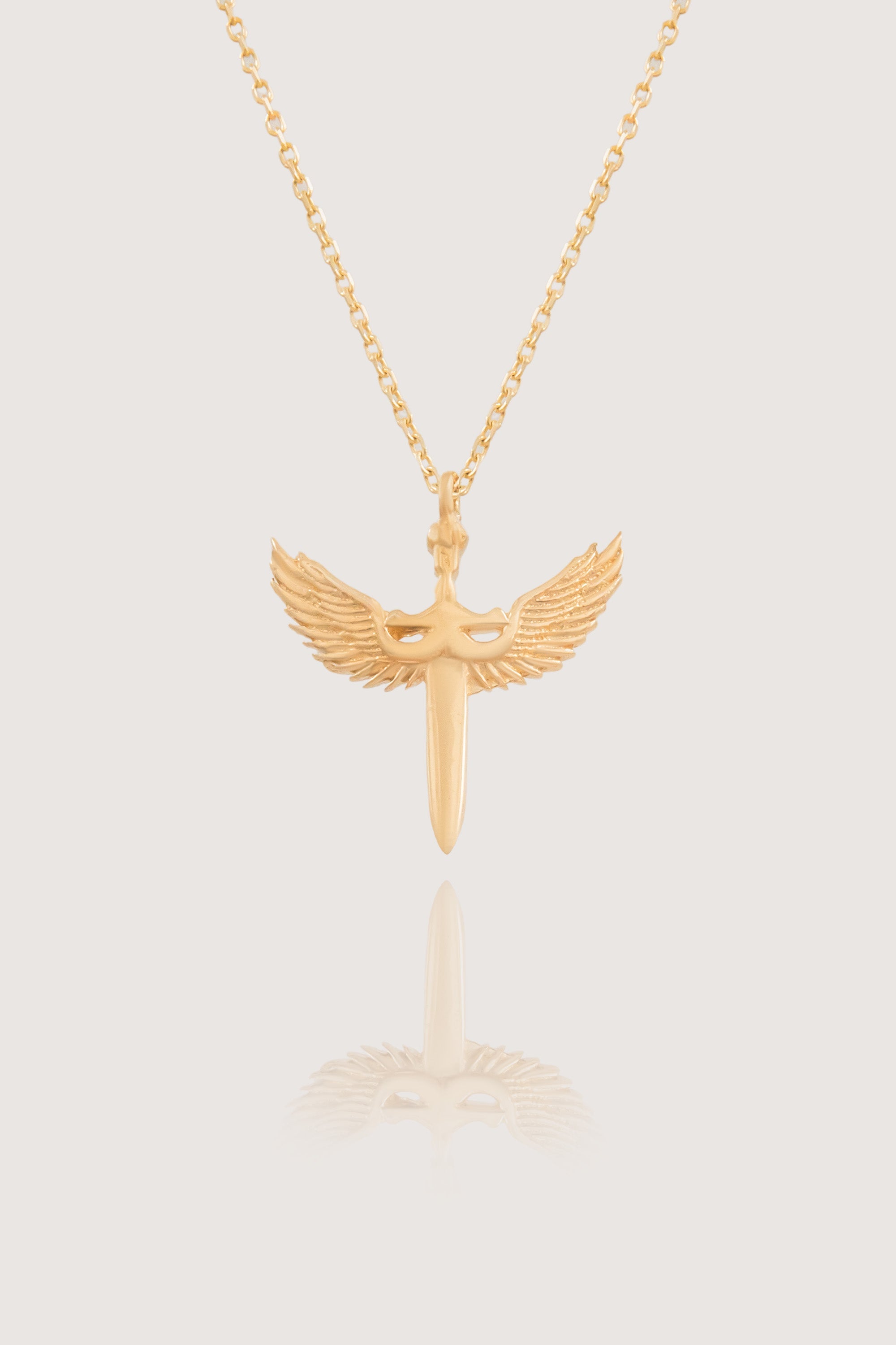 14K Gold Angel Wings Sword Necklace