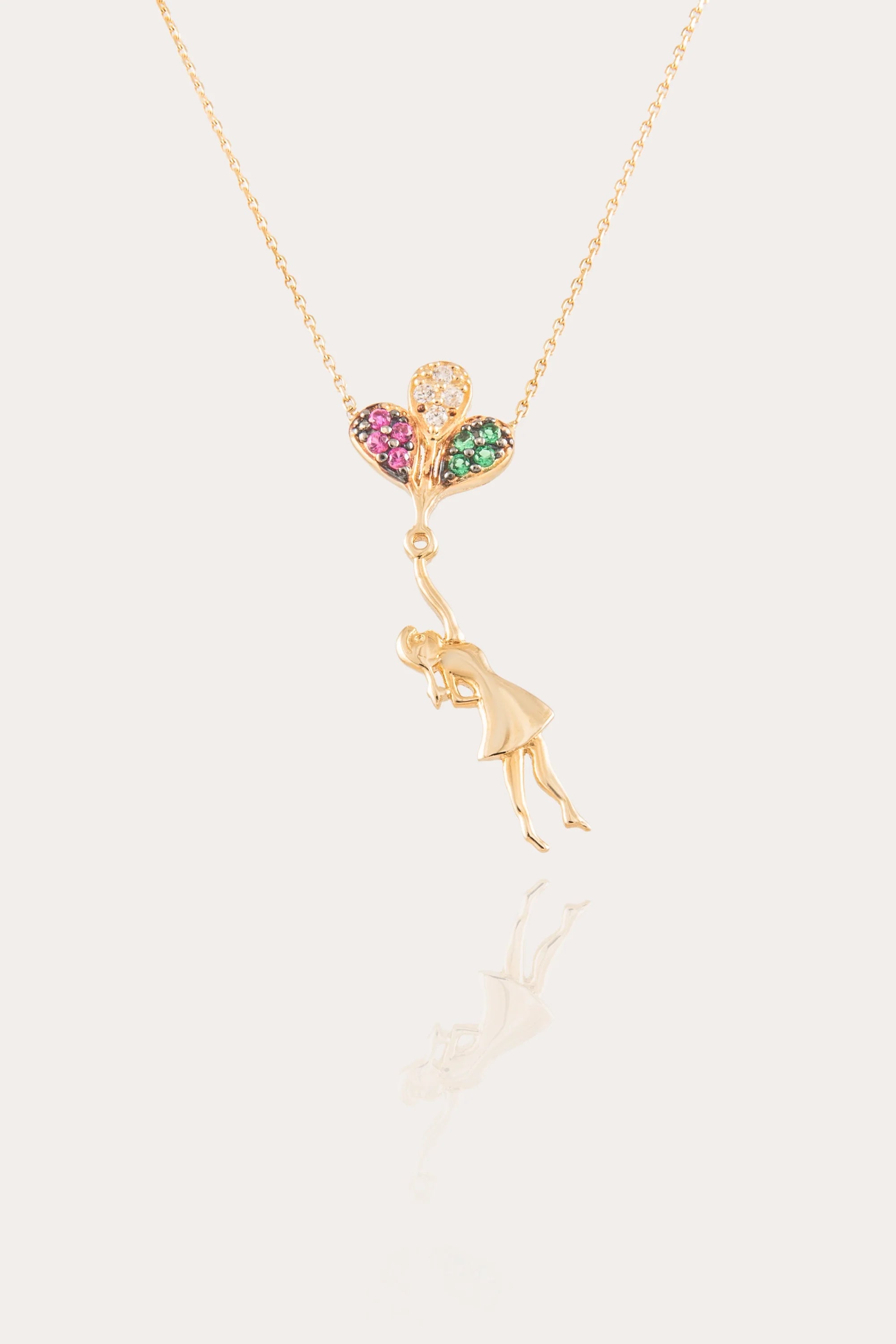 14K Gold Flying Girl with Balloon Necklace