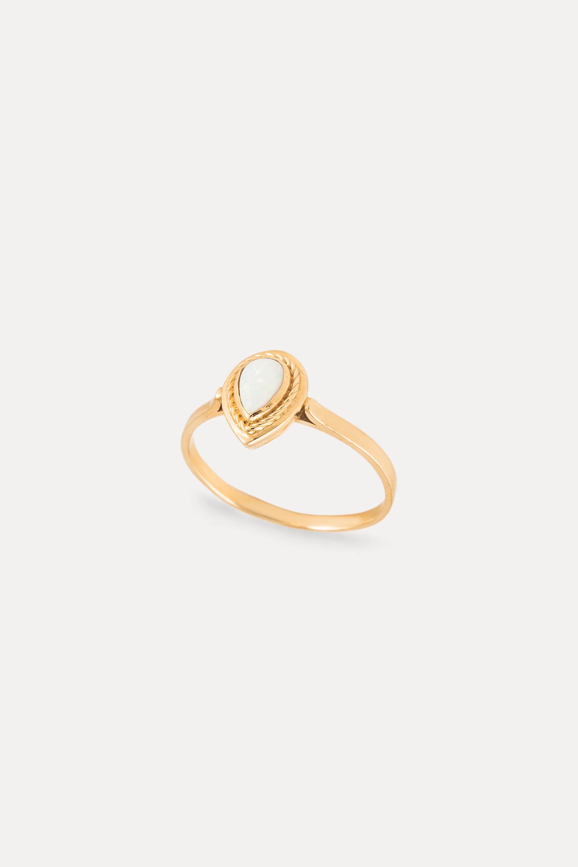 14K Gold Pear Cut Opal Solitaire Ring