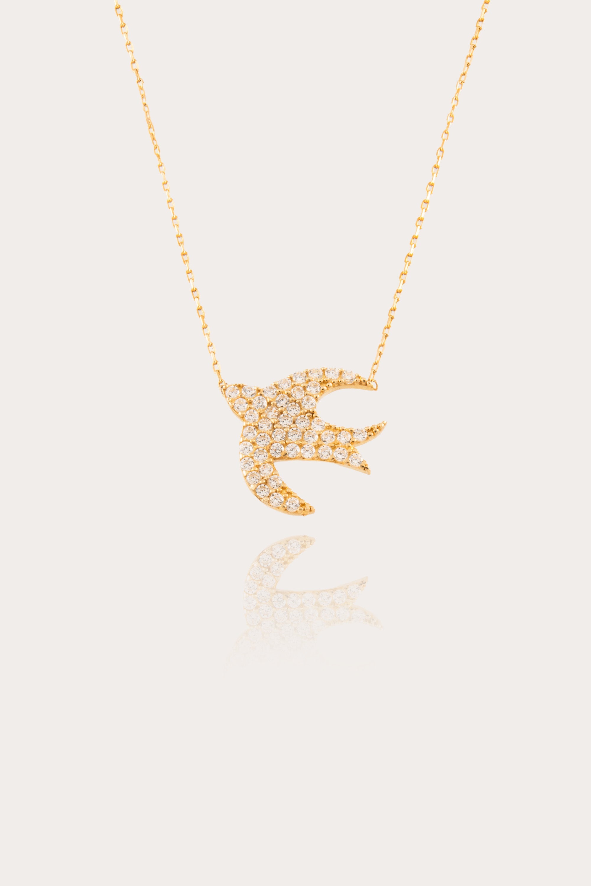 14K Gold Pavé Swallow Necklace