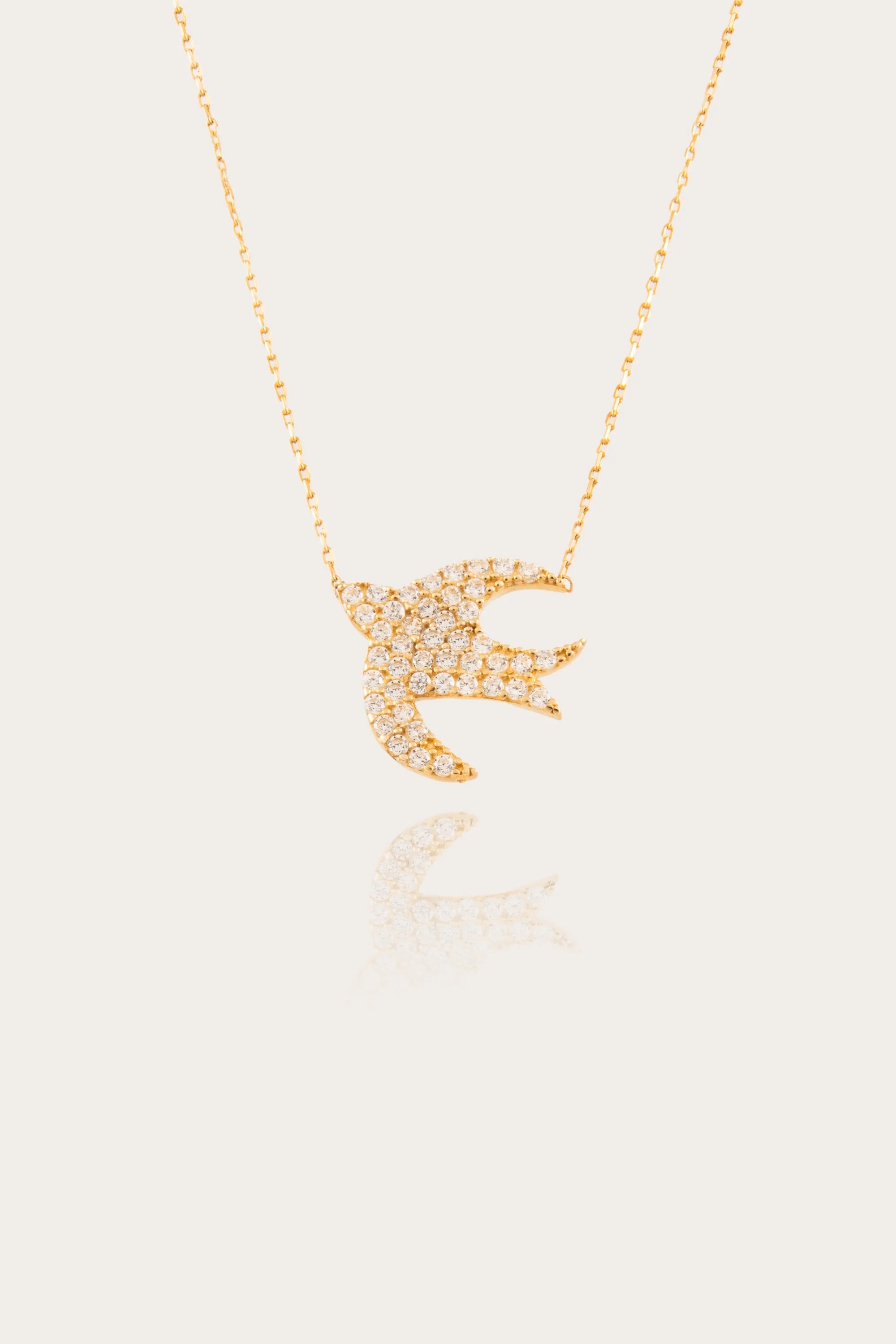 14K Gold Pavé Swallow Necklace