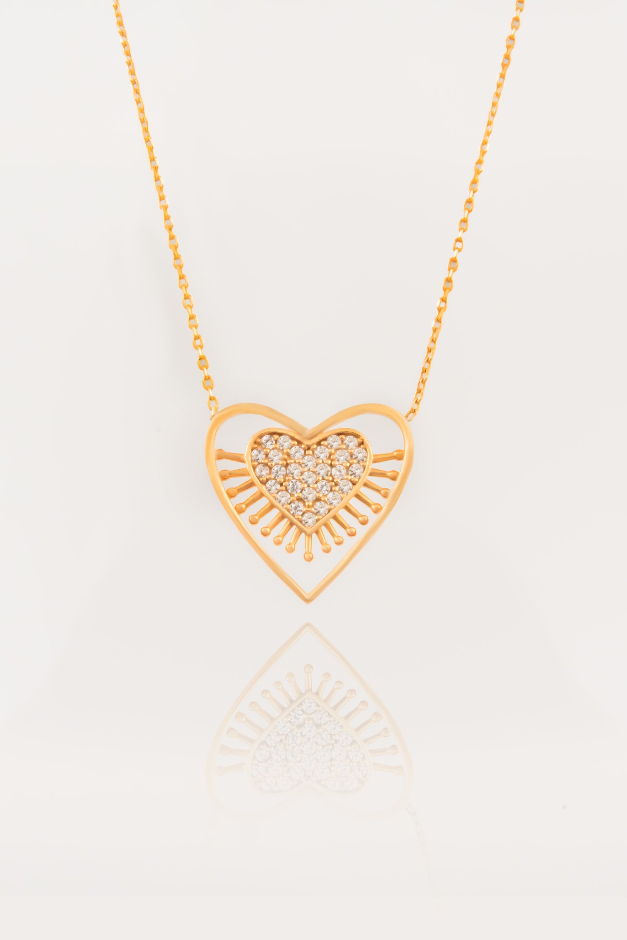 14K Gold Pave Heart Necklace