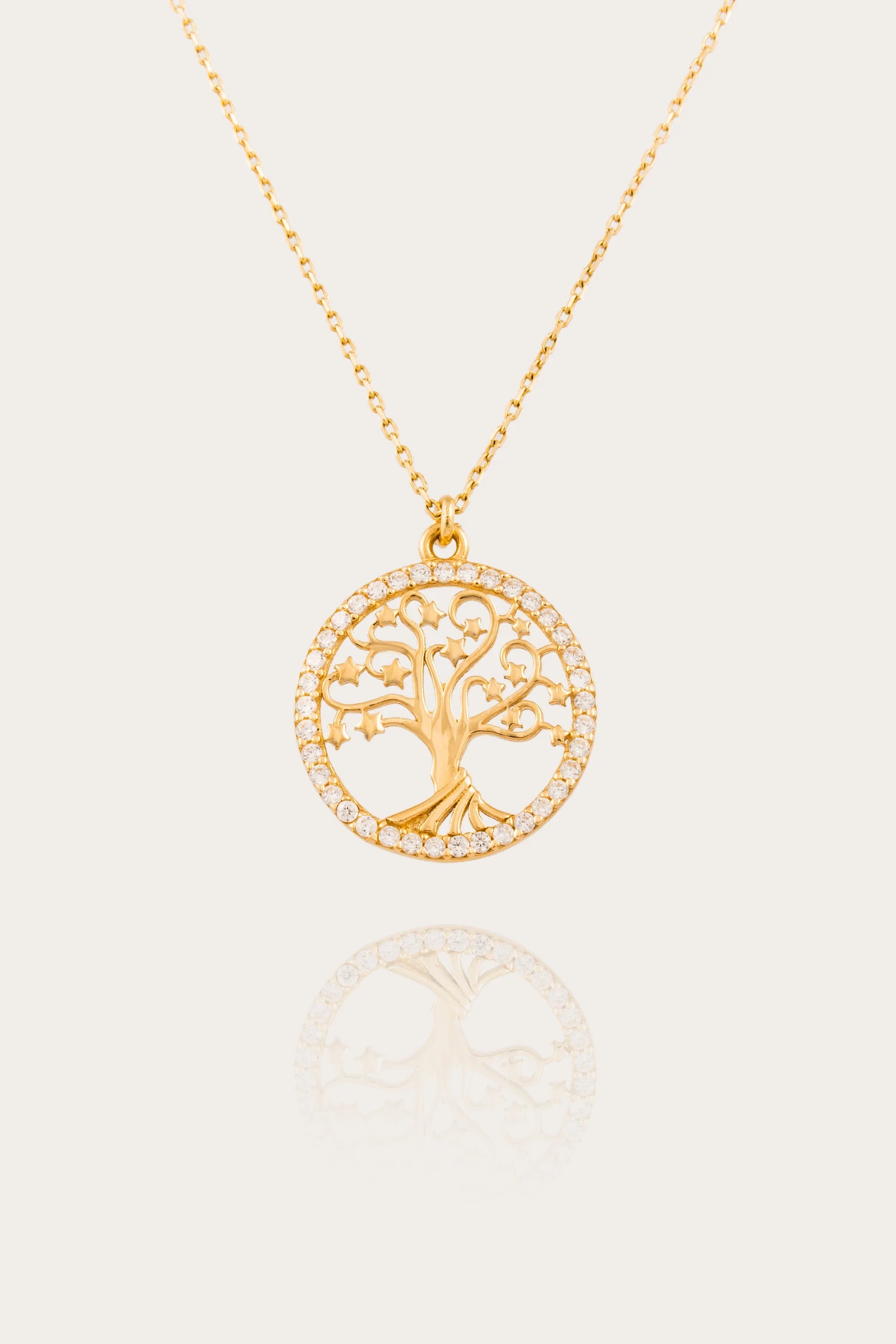 14K Gold Tree of Life Zircon Necklace