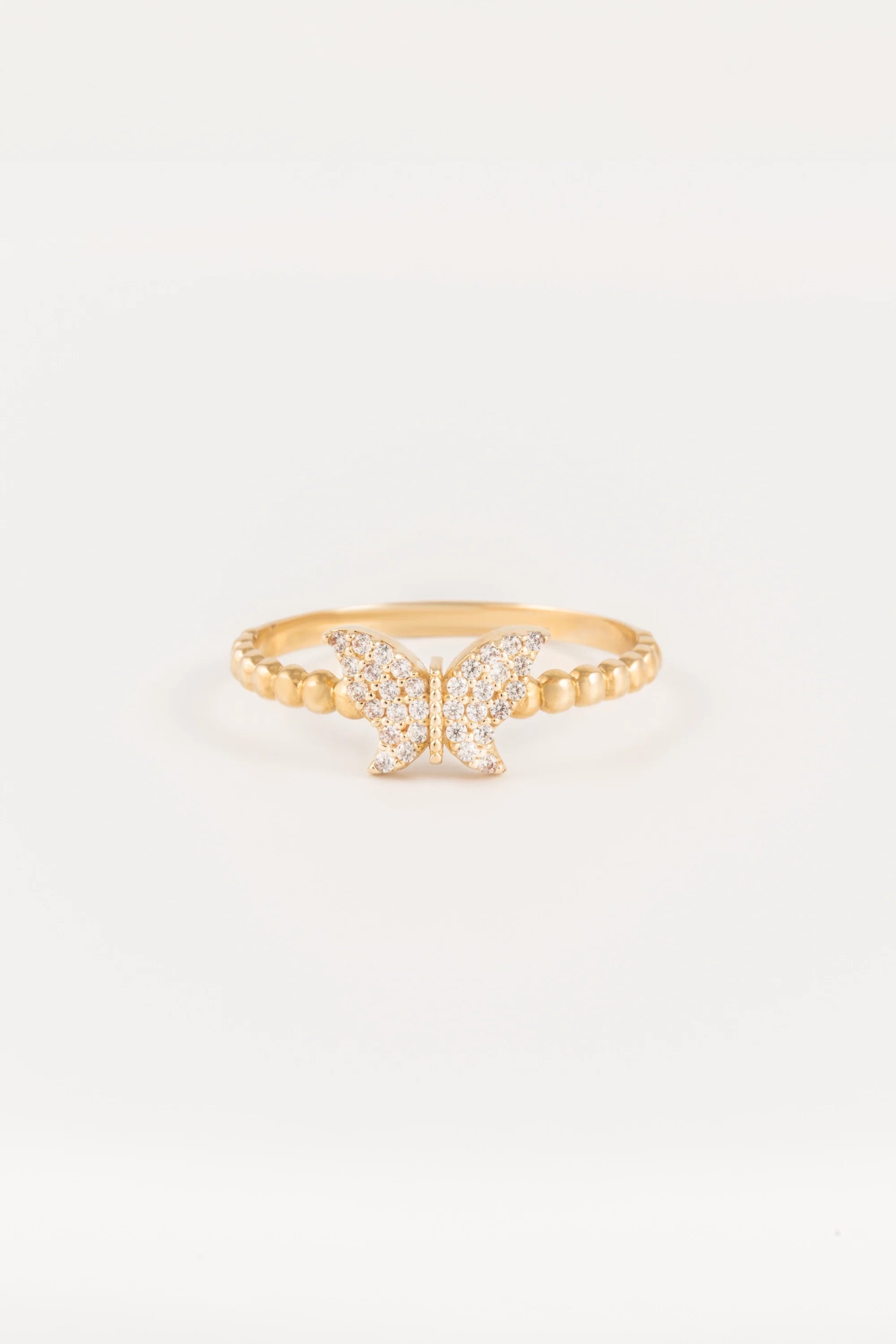 14K Gold Pave Butterfly Beaded Ring