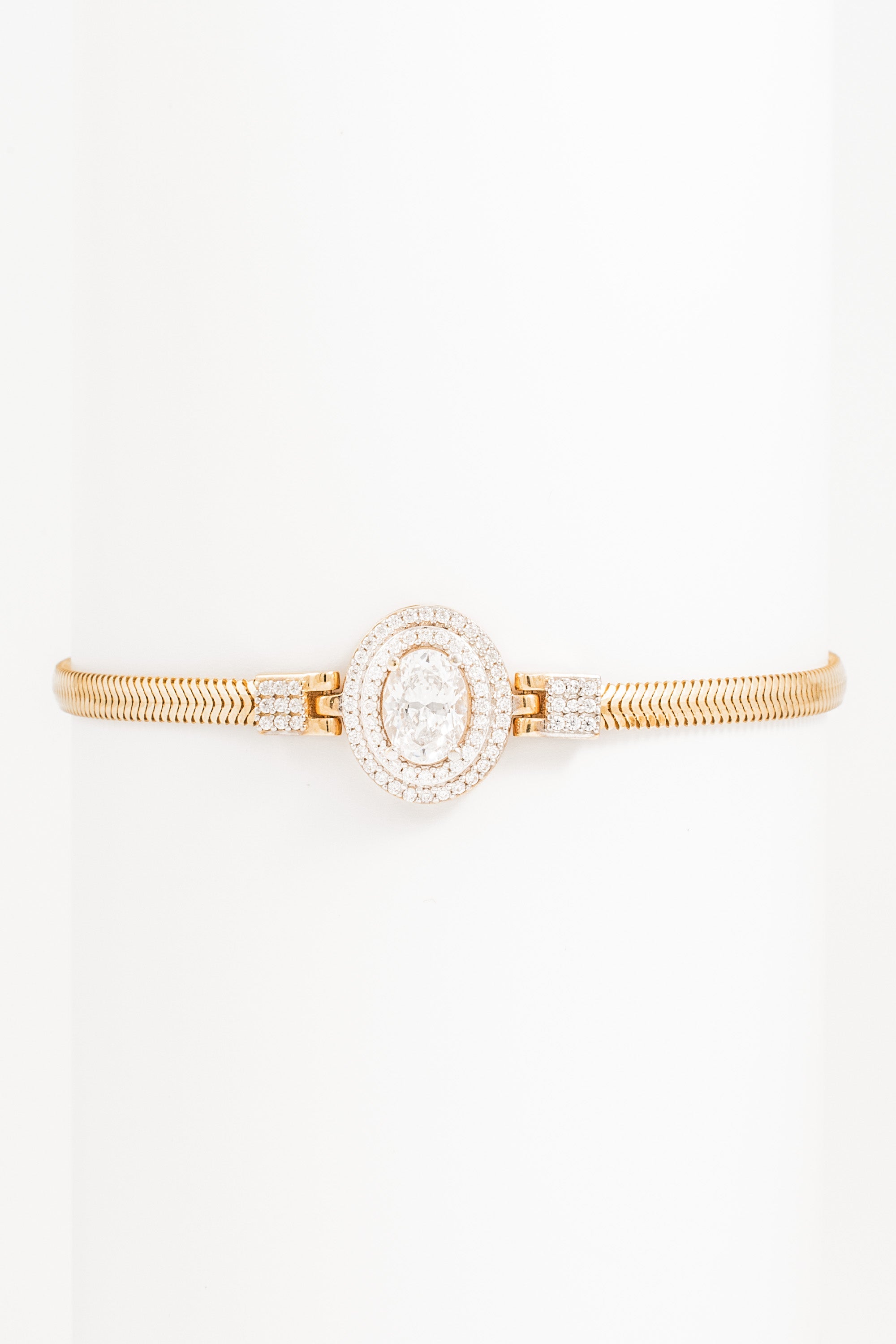 14K Oval Cut Double Halo CZ Bracelet