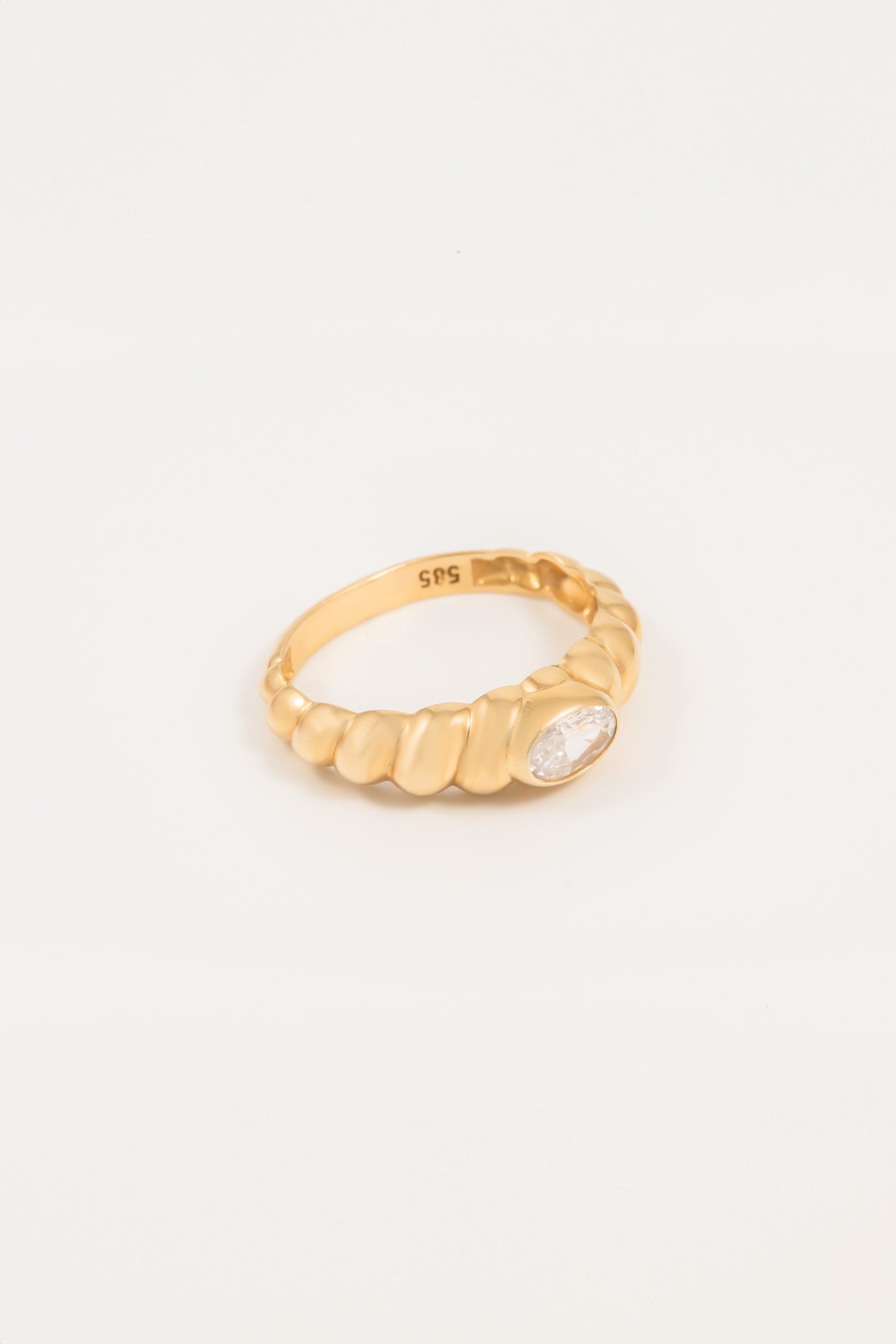 14K Gold Croissant Ring Zirconia Stone