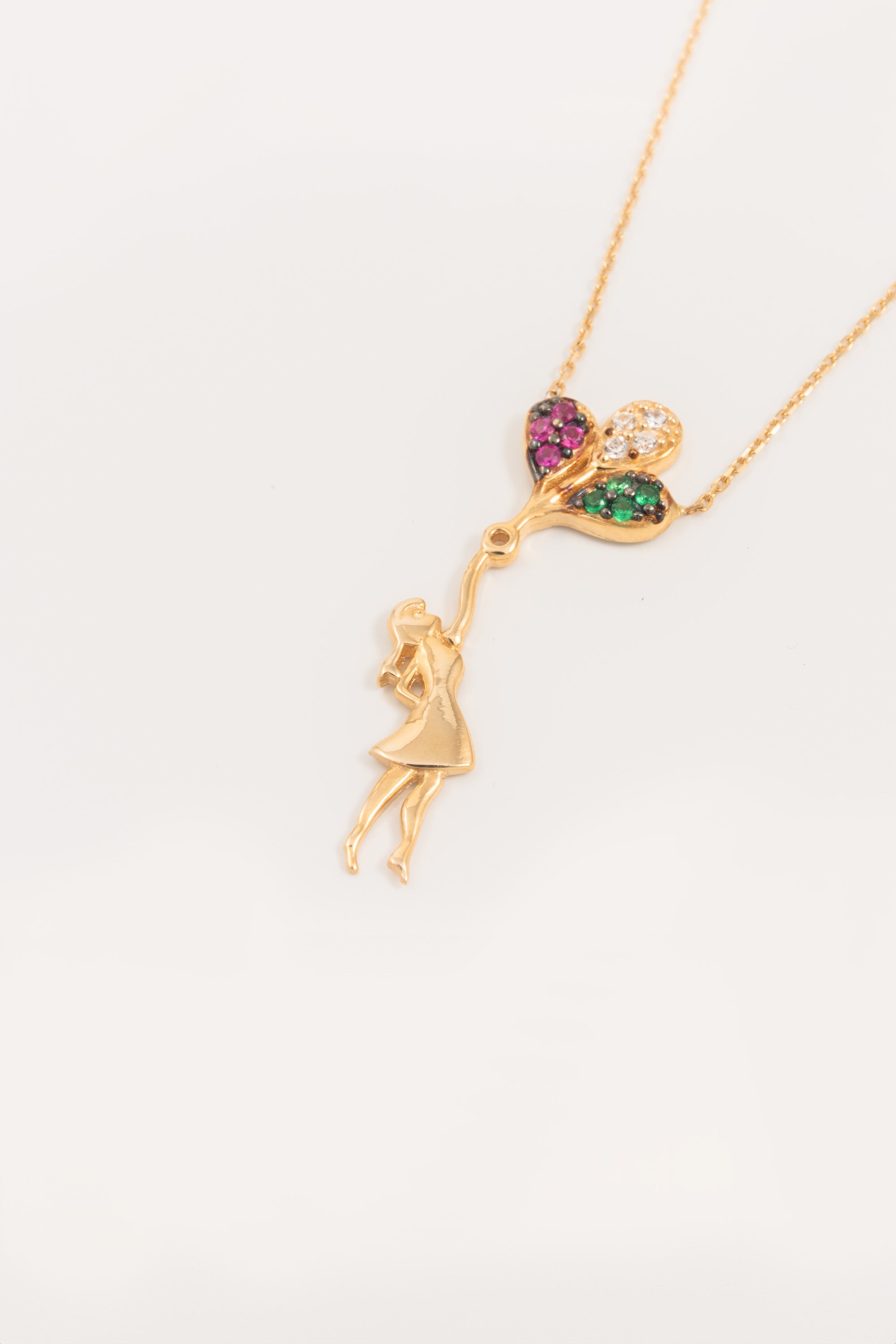 14K Gold Flying Girl with Balloon Necklace