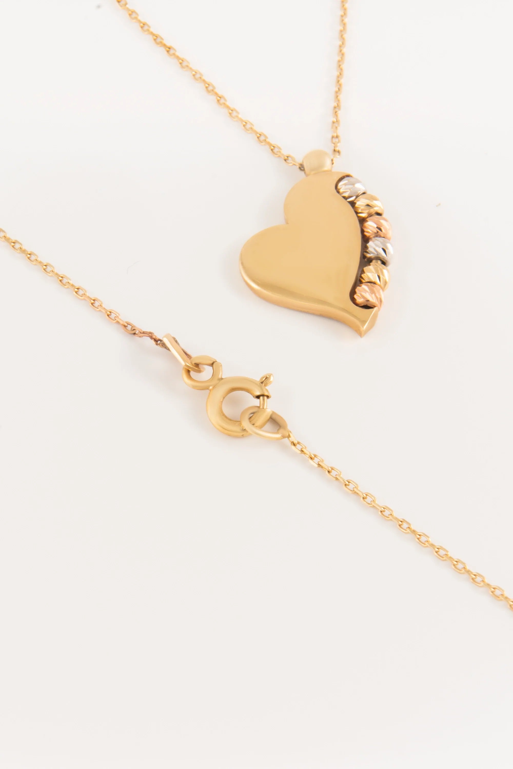 14K Gold Beaded Heart Necklace