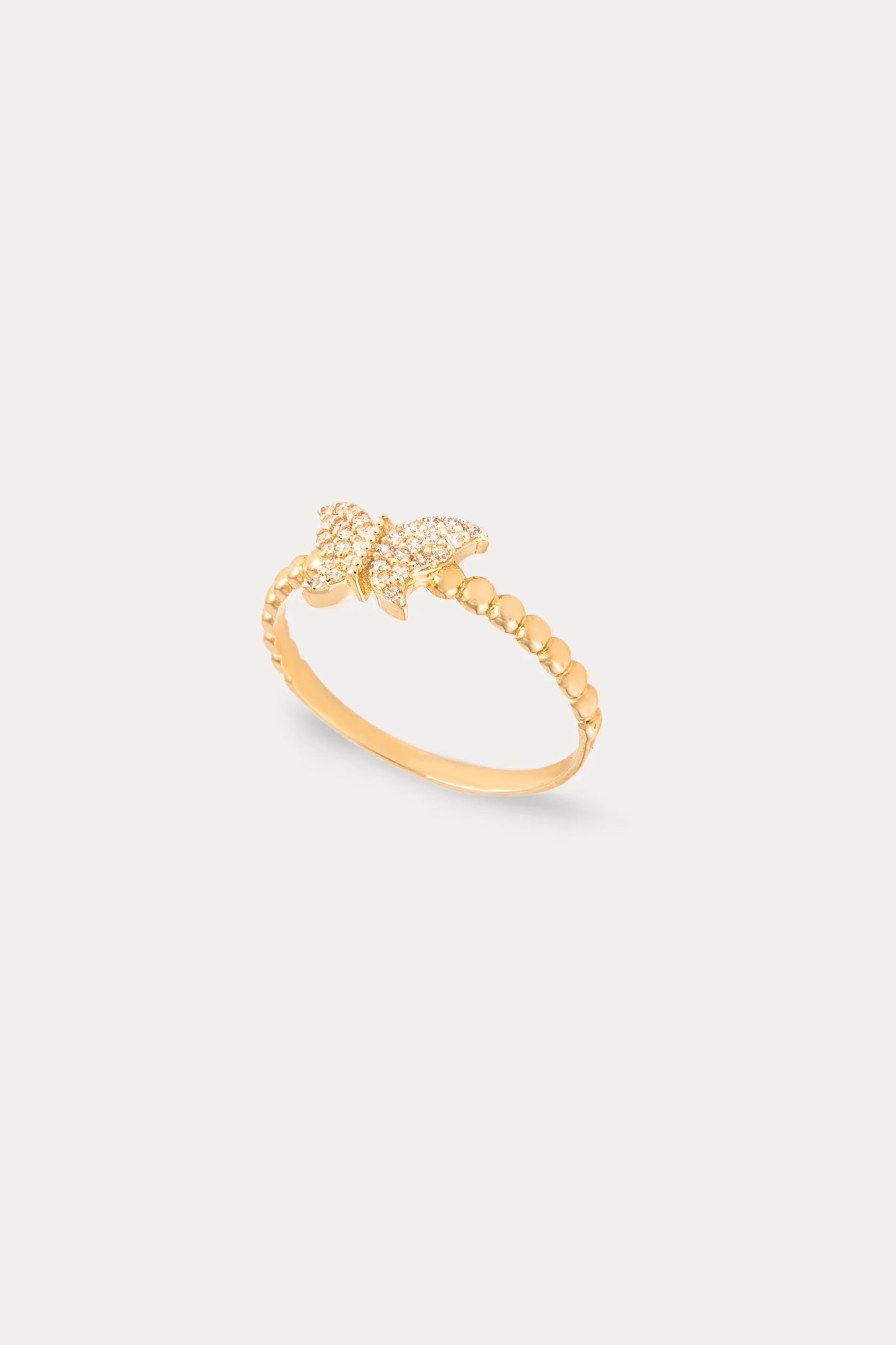 14K Gold Pave Butterfly Beaded Ring