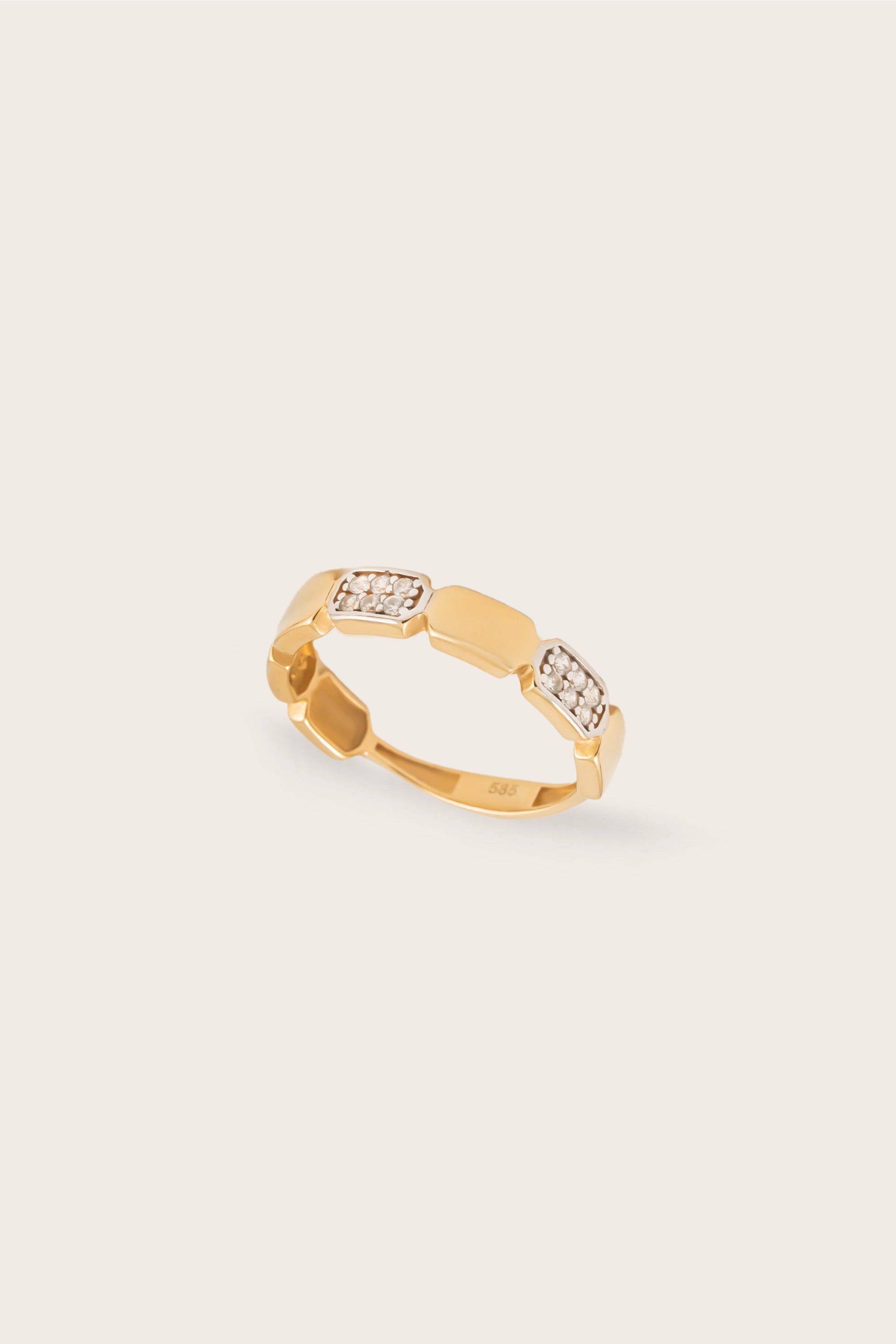 14K Gold Octagon Wedding Band with CZ