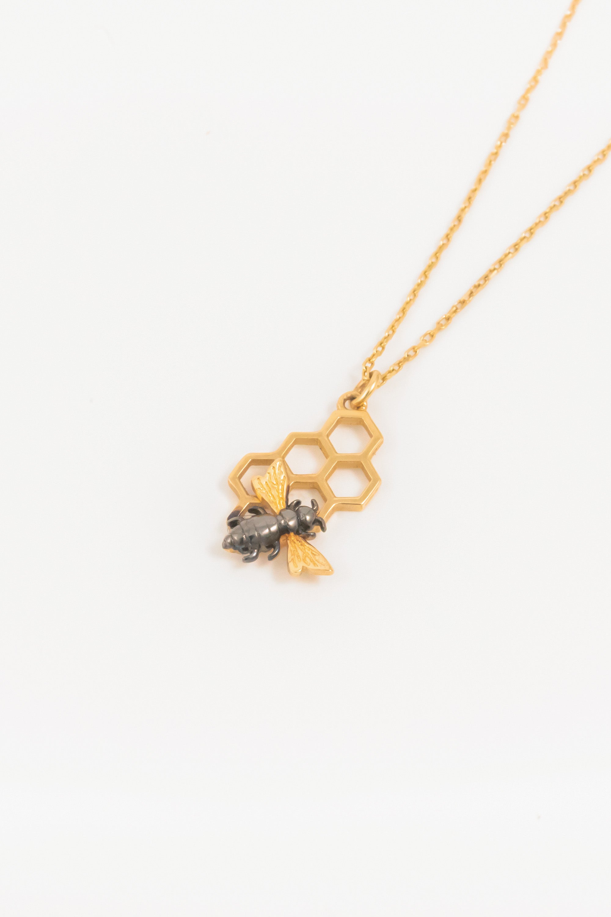 14K Gold Honeycomb Bee Necklace