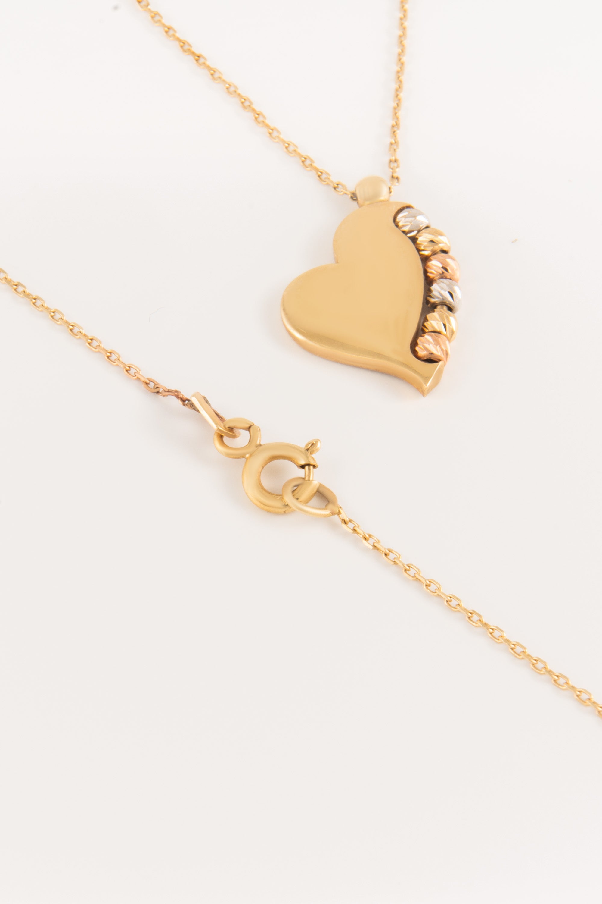 14K Gold Beaded Heart Necklace