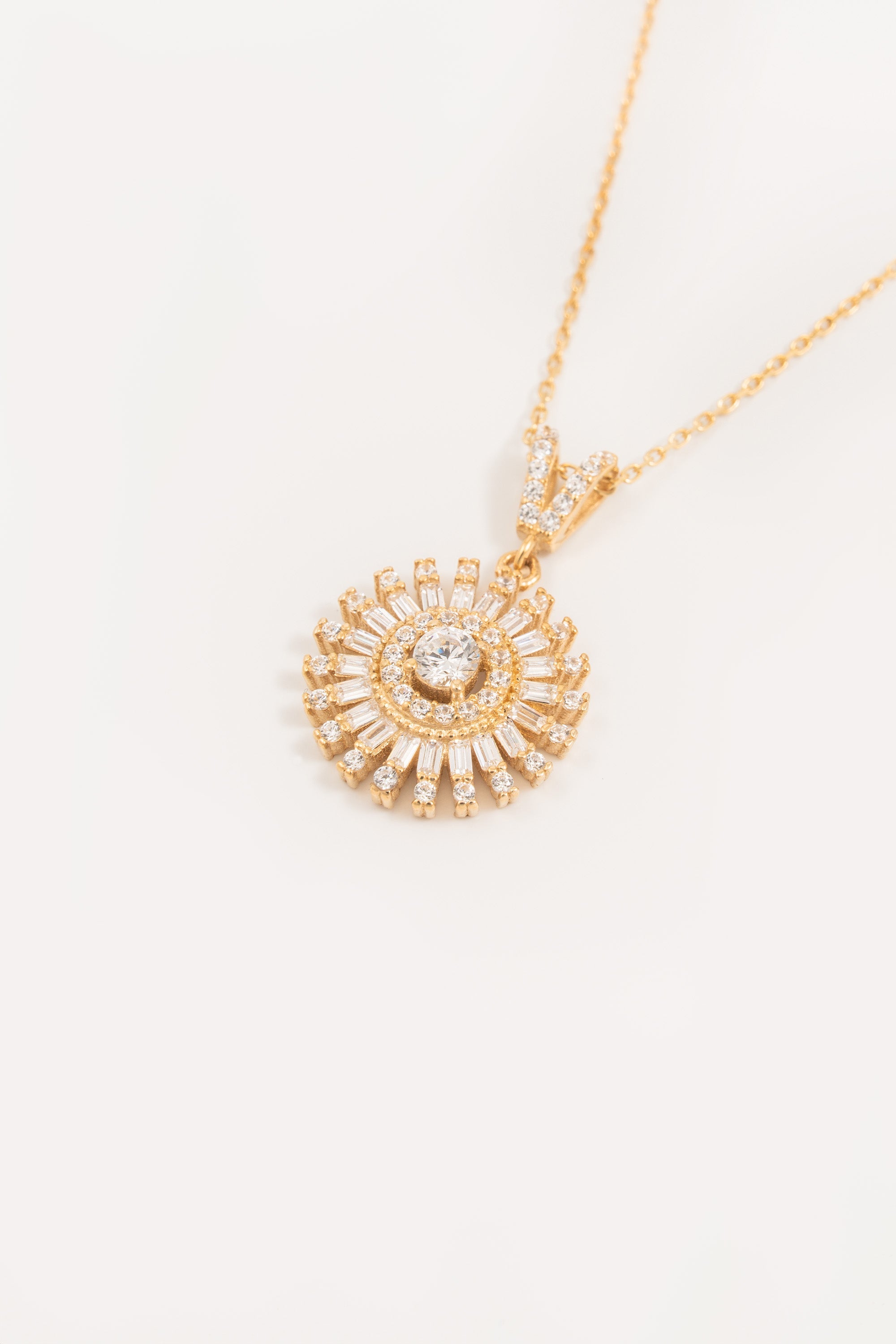 14K Gold Custom Sunburst Zirconia Necklace
