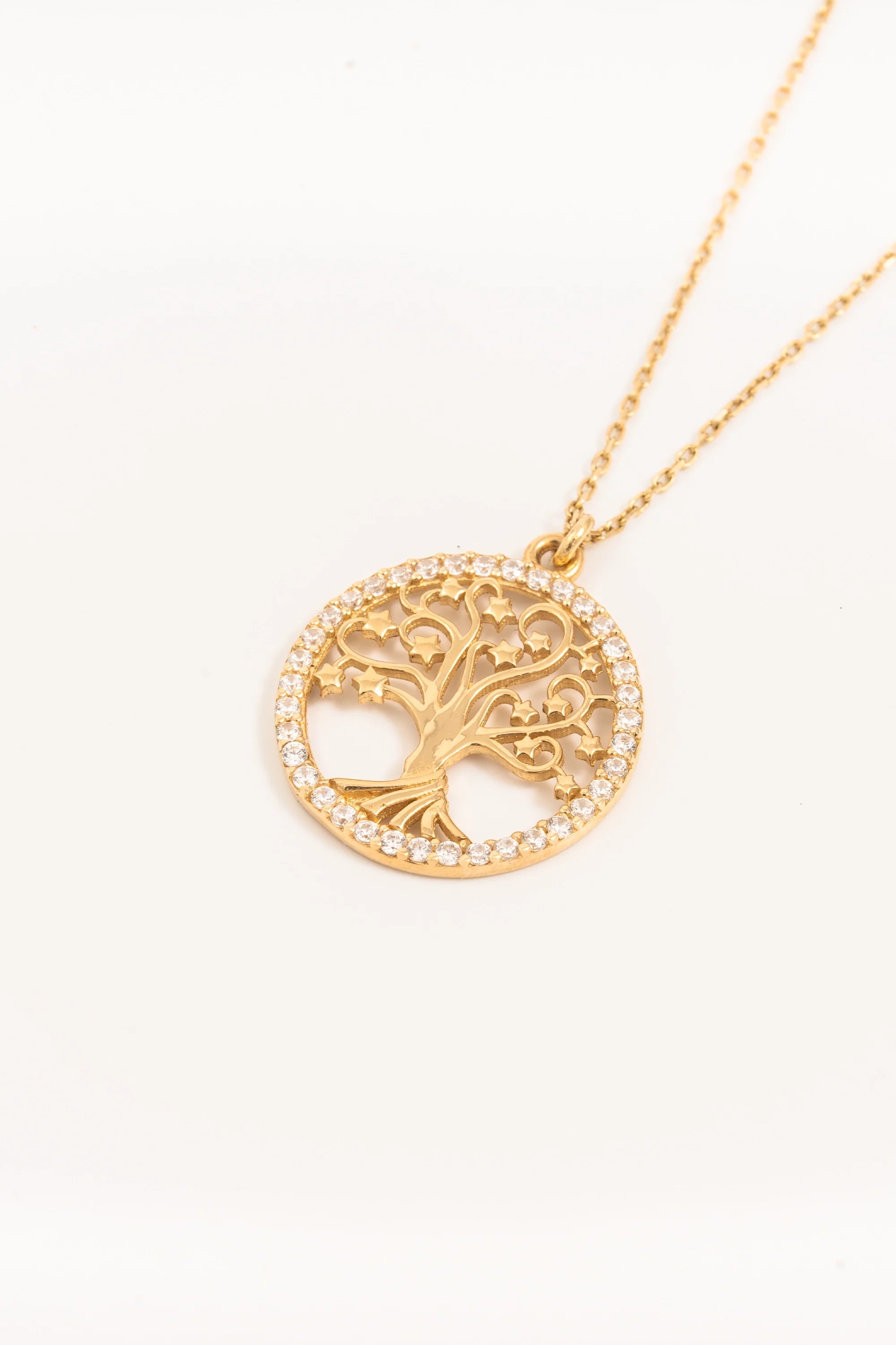 14K Gold Tree of Life Zircon Necklace