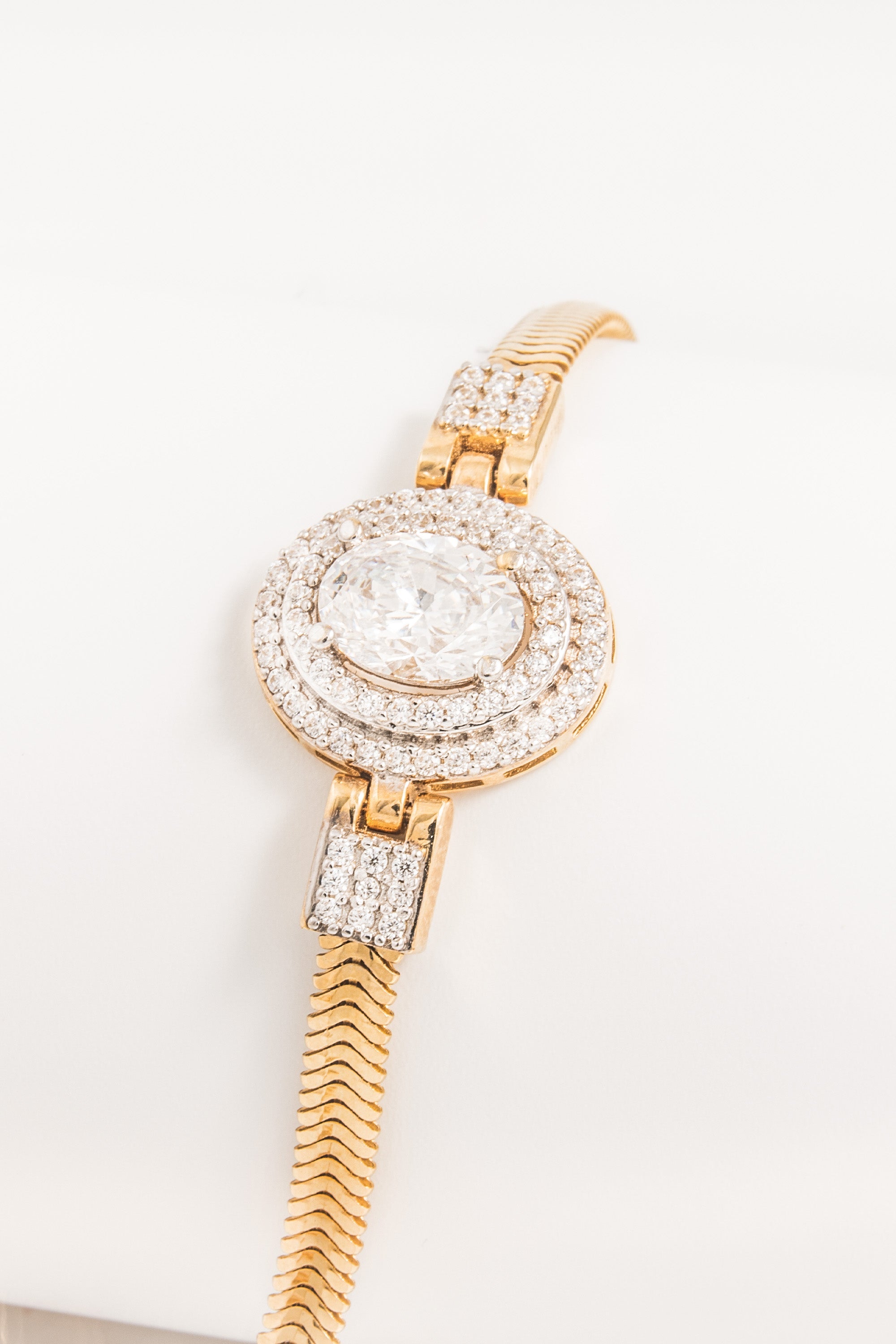 14K Oval Cut Double Halo CZ Bracelet