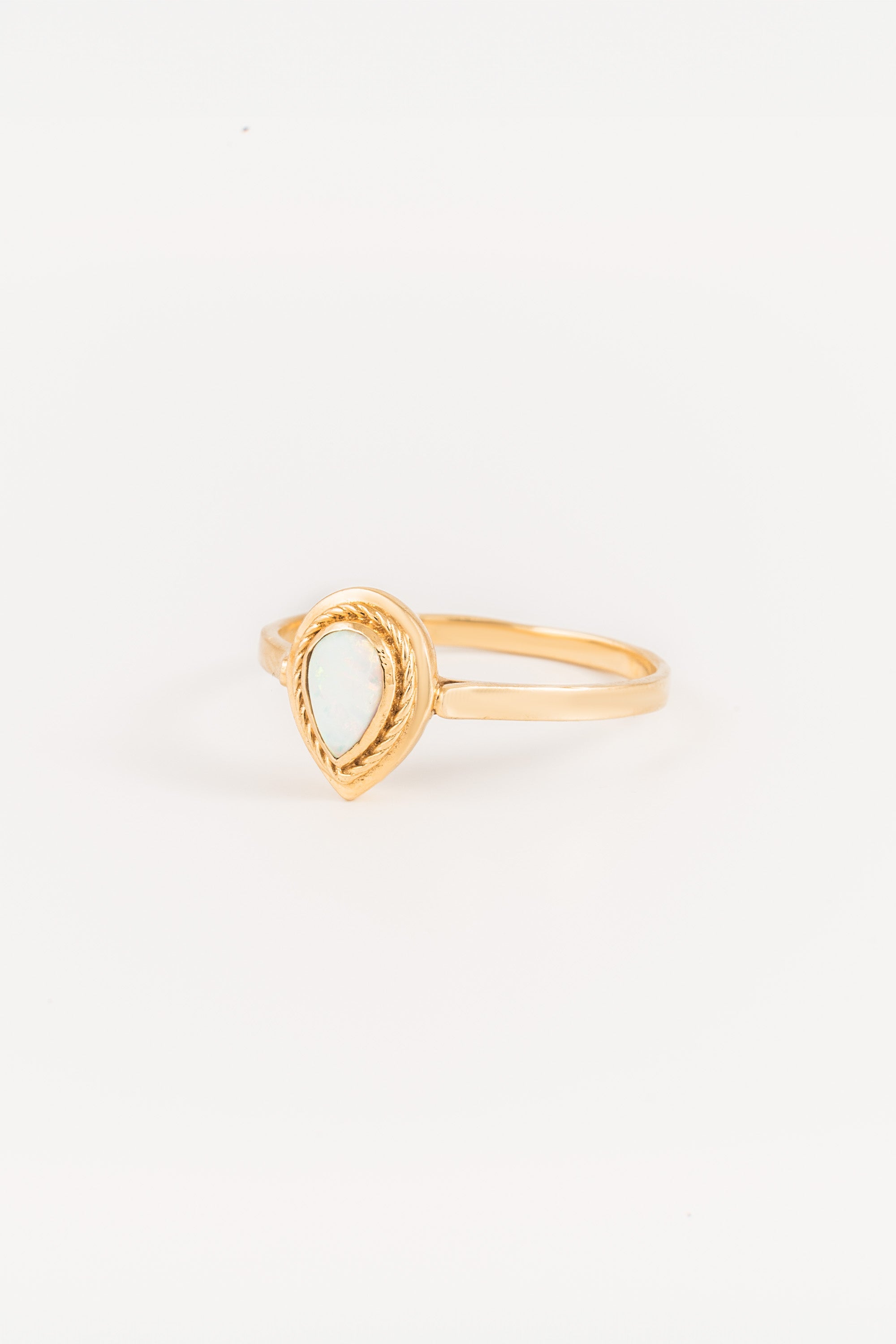 14K Gold Pear Cut Opal Solitaire Ring