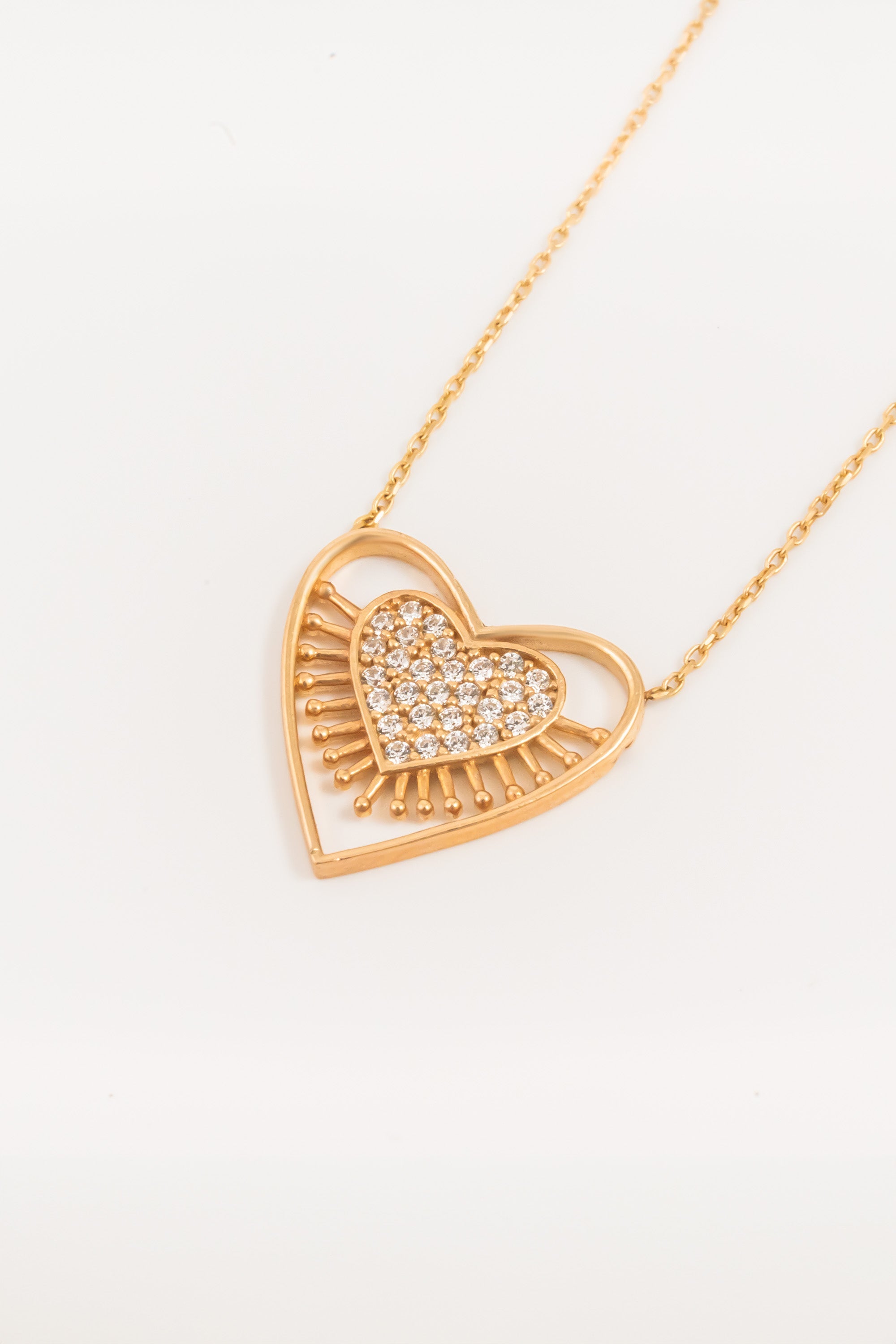 14K Gold Pave Heart Necklace