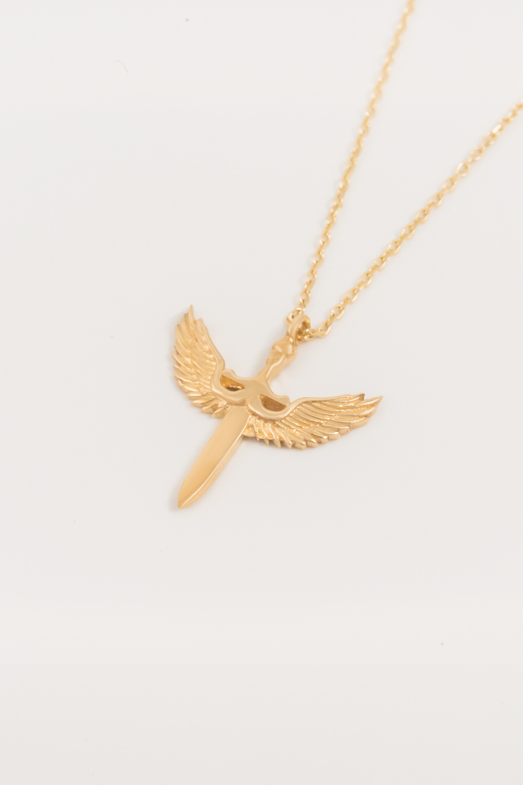 14K Gold Angel Wings Sword Necklace
