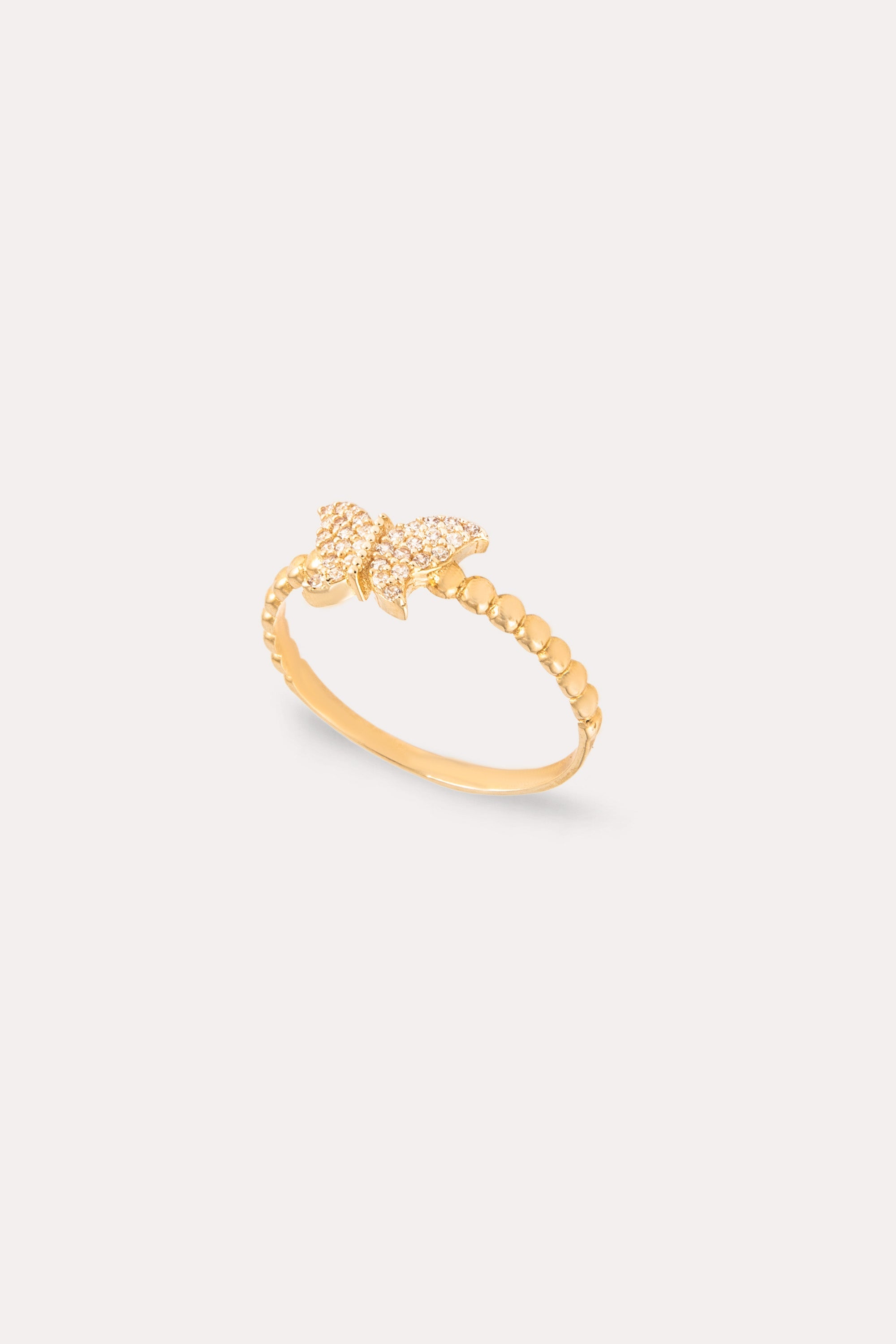 14K Gold Pave Butterfly Beaded Ring