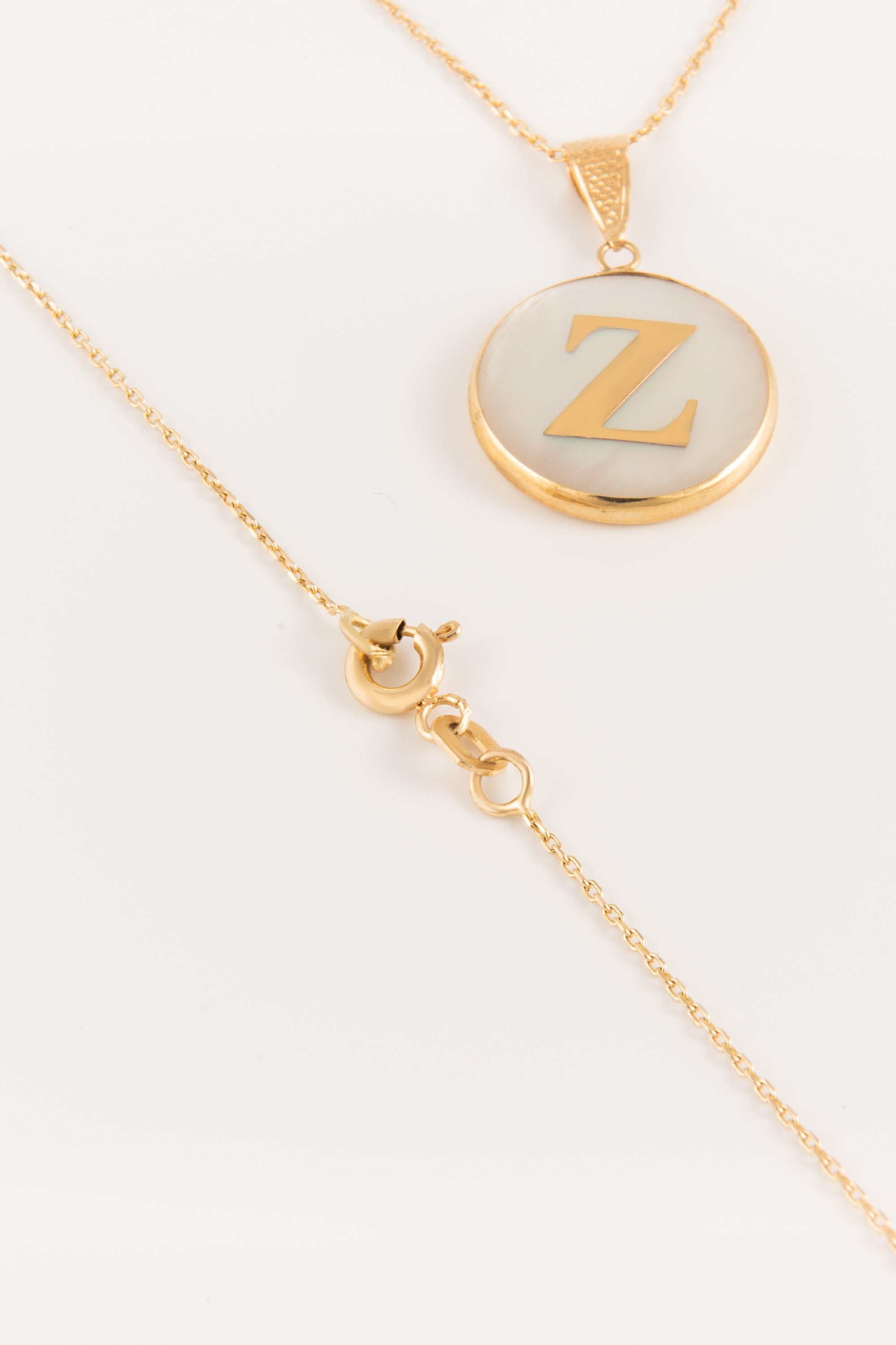 14K Gold Mother of Pearl Initial Necklace