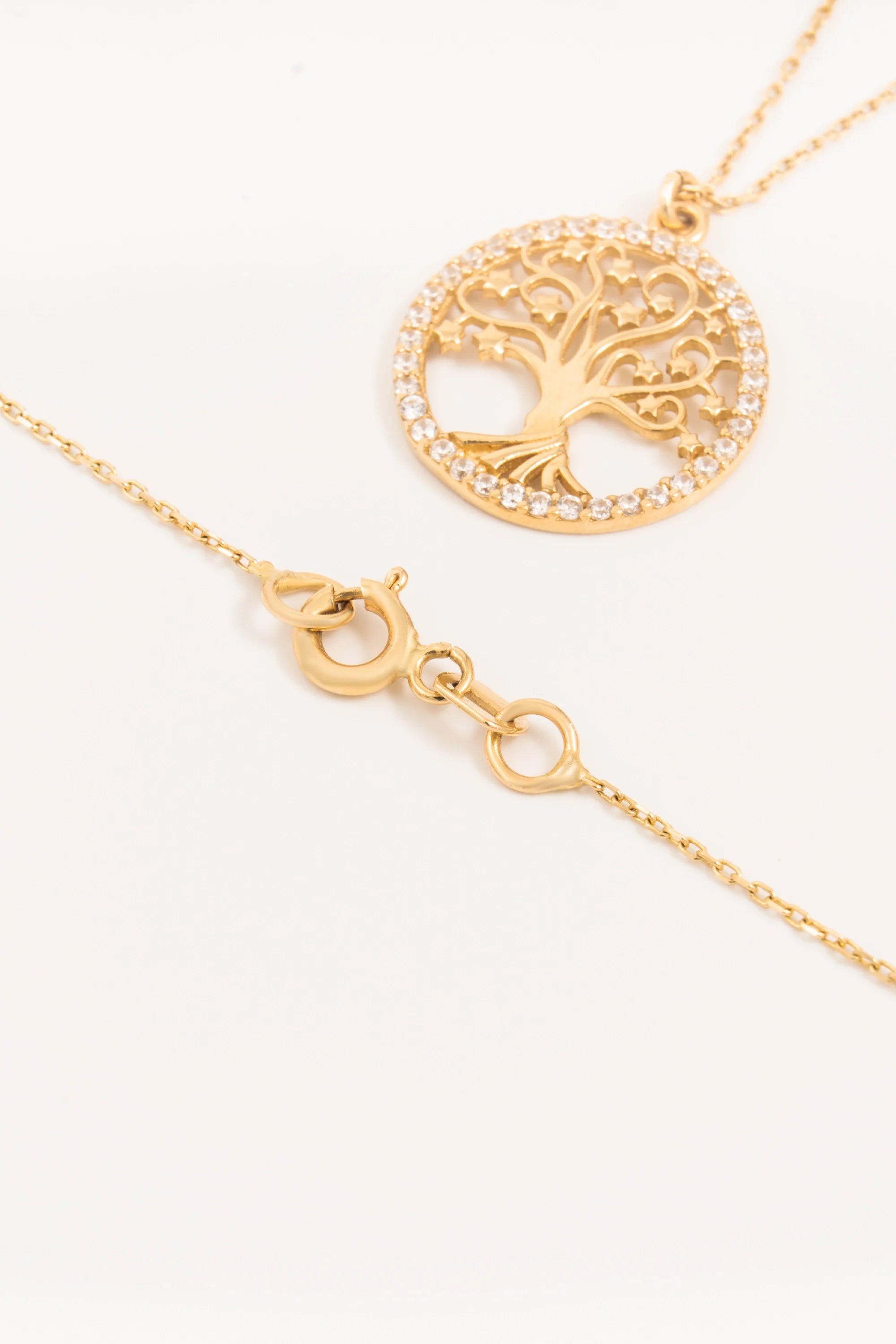14K Gold Tree of Life Zircon Necklace