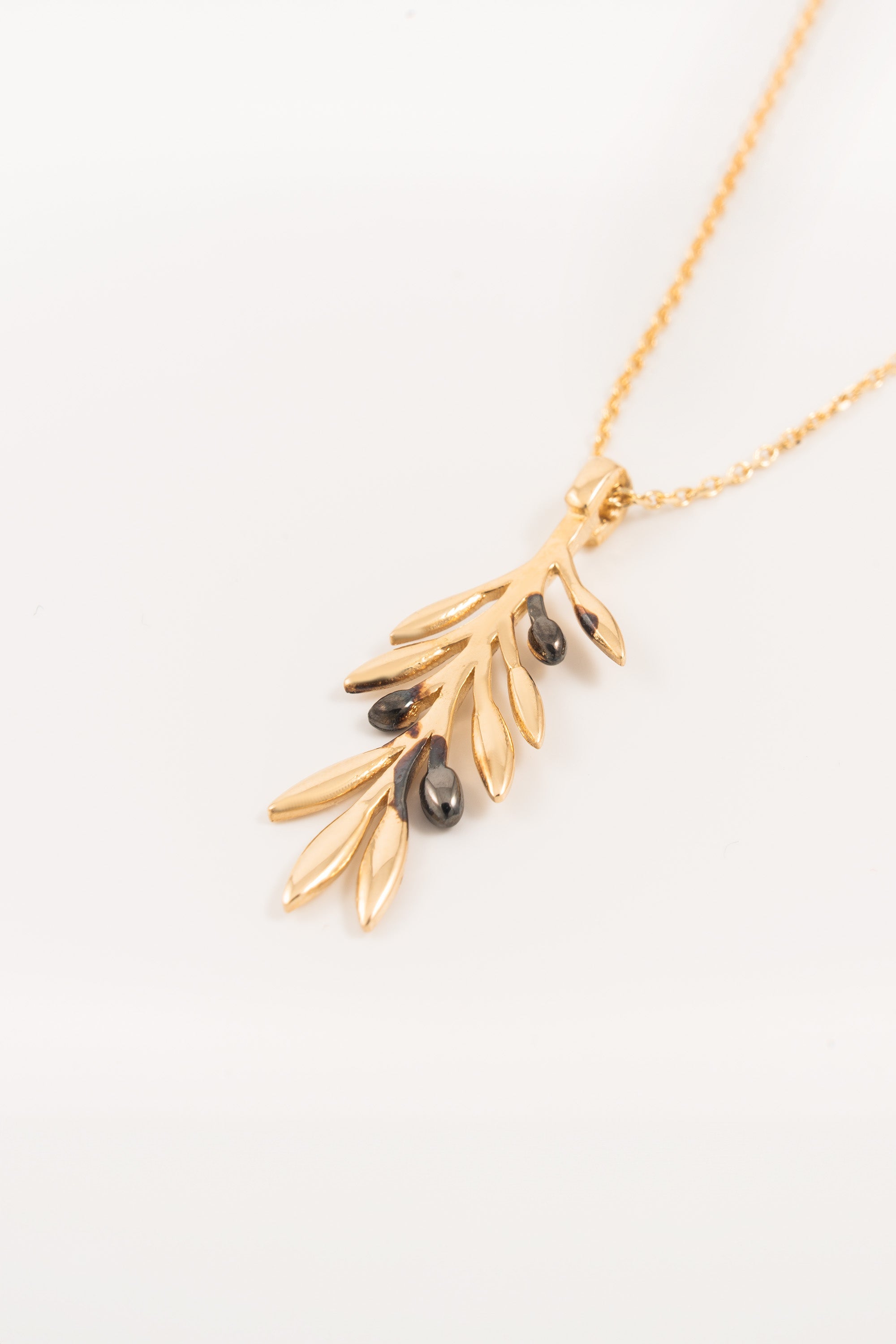 14K Gold Olive Branch Necklace