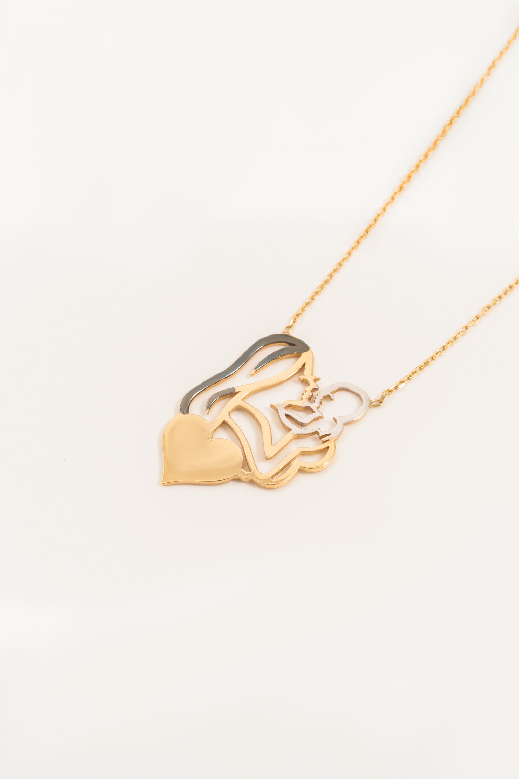 14K Gold Mother and Baby Necklace with Heart