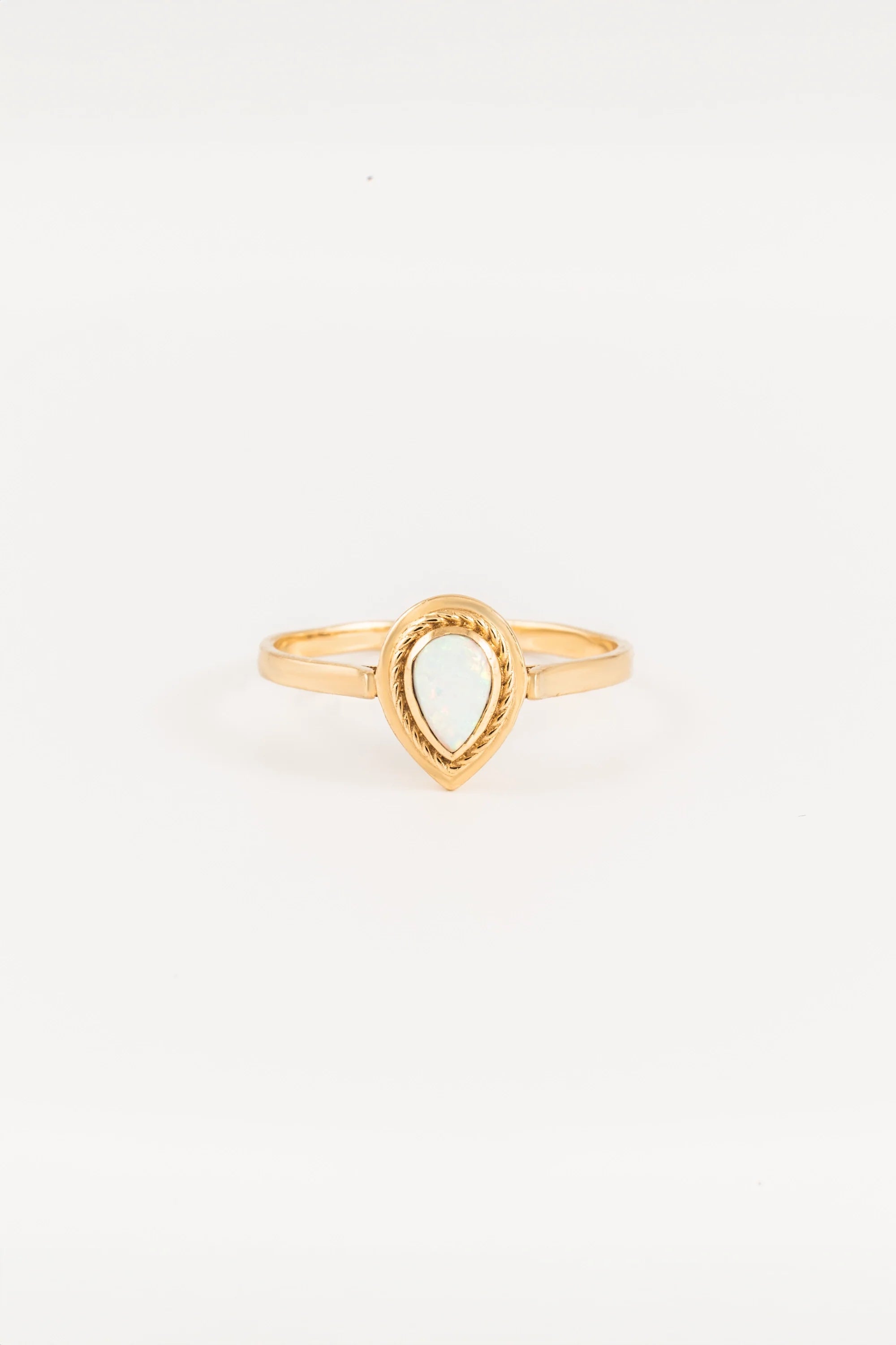 14K Gold Pear Cut Opal Solitaire Ring