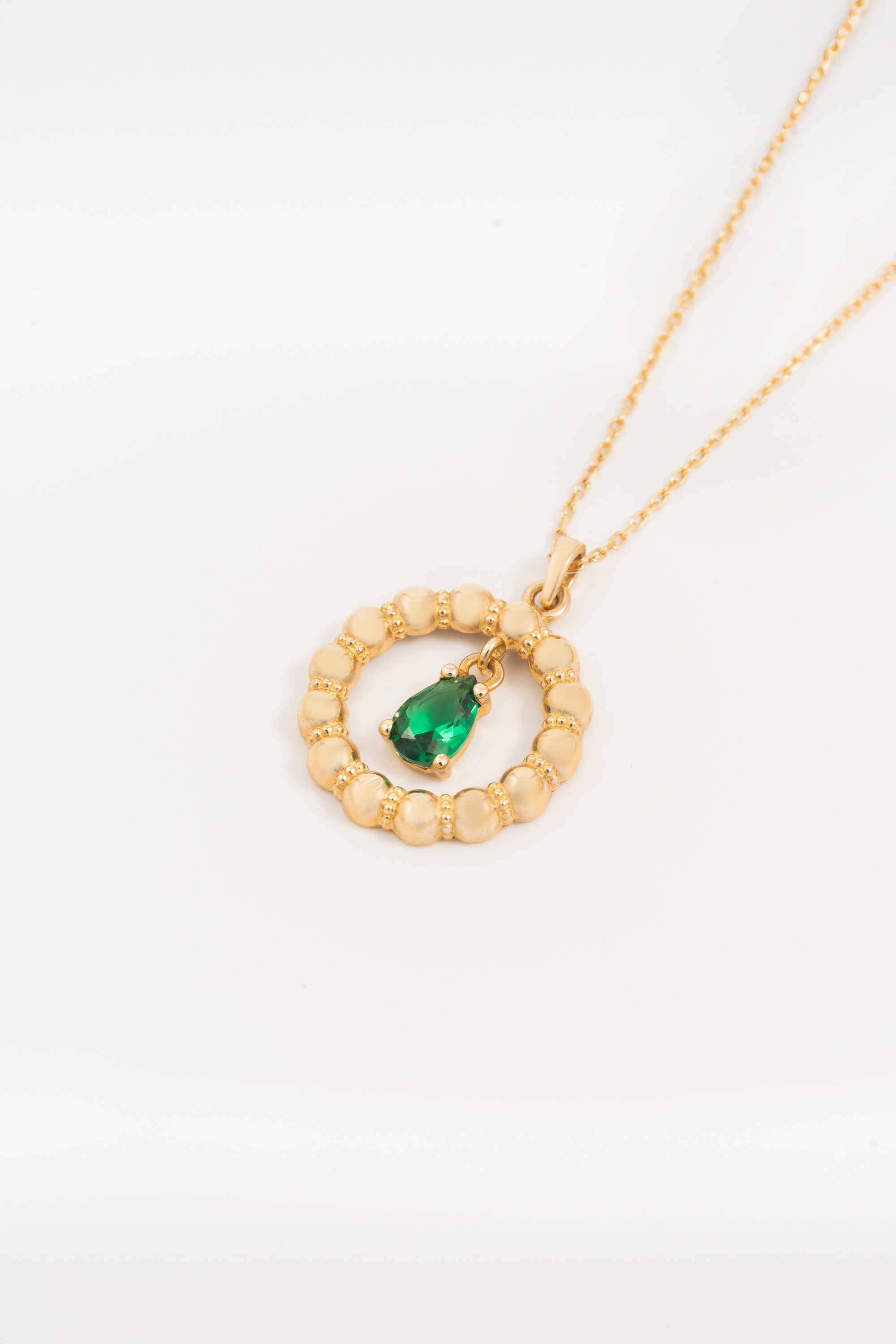 14K Gold Beaded May Birthstone Necklace