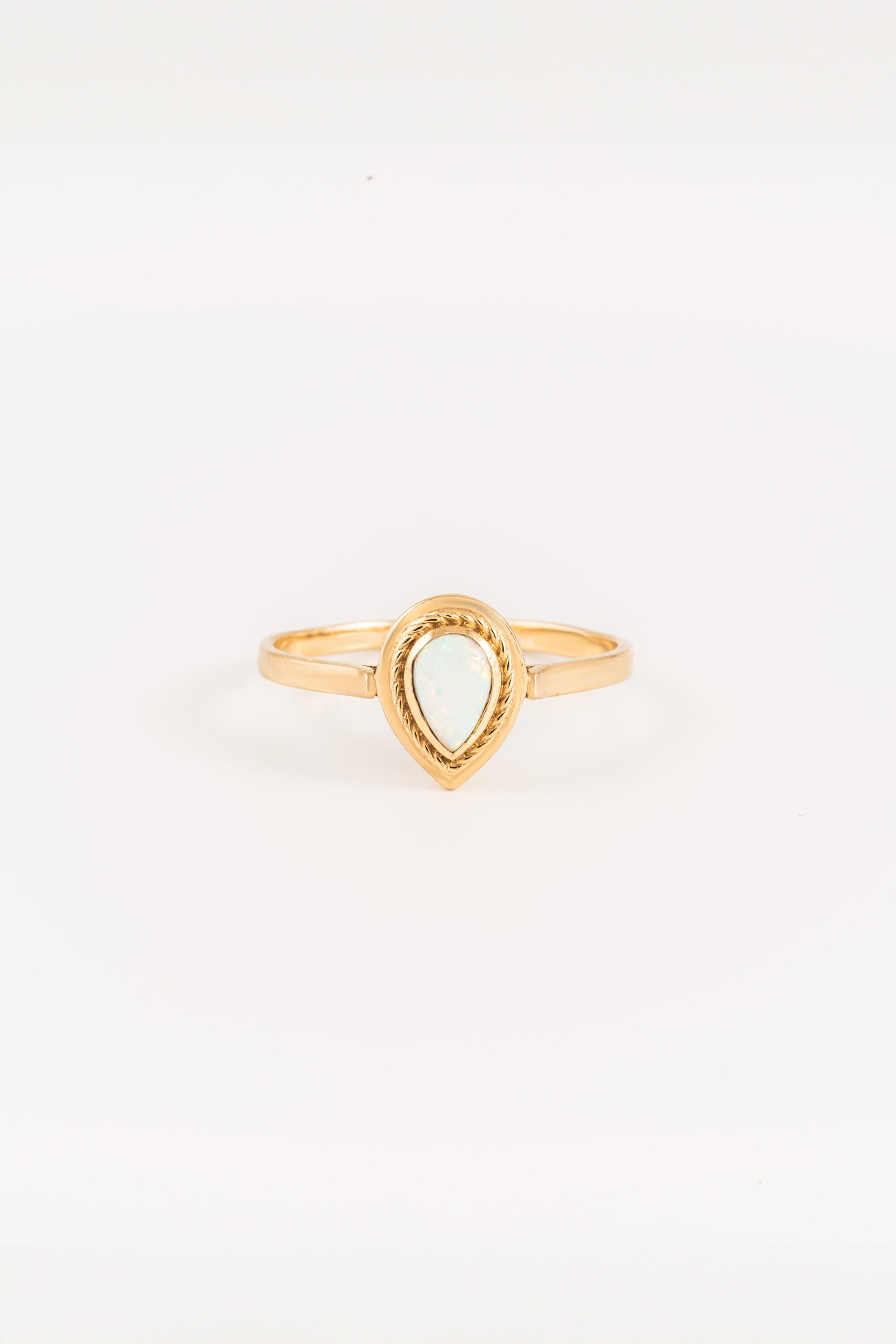 14K Gold Pear Cut Opal Solitaire Ring