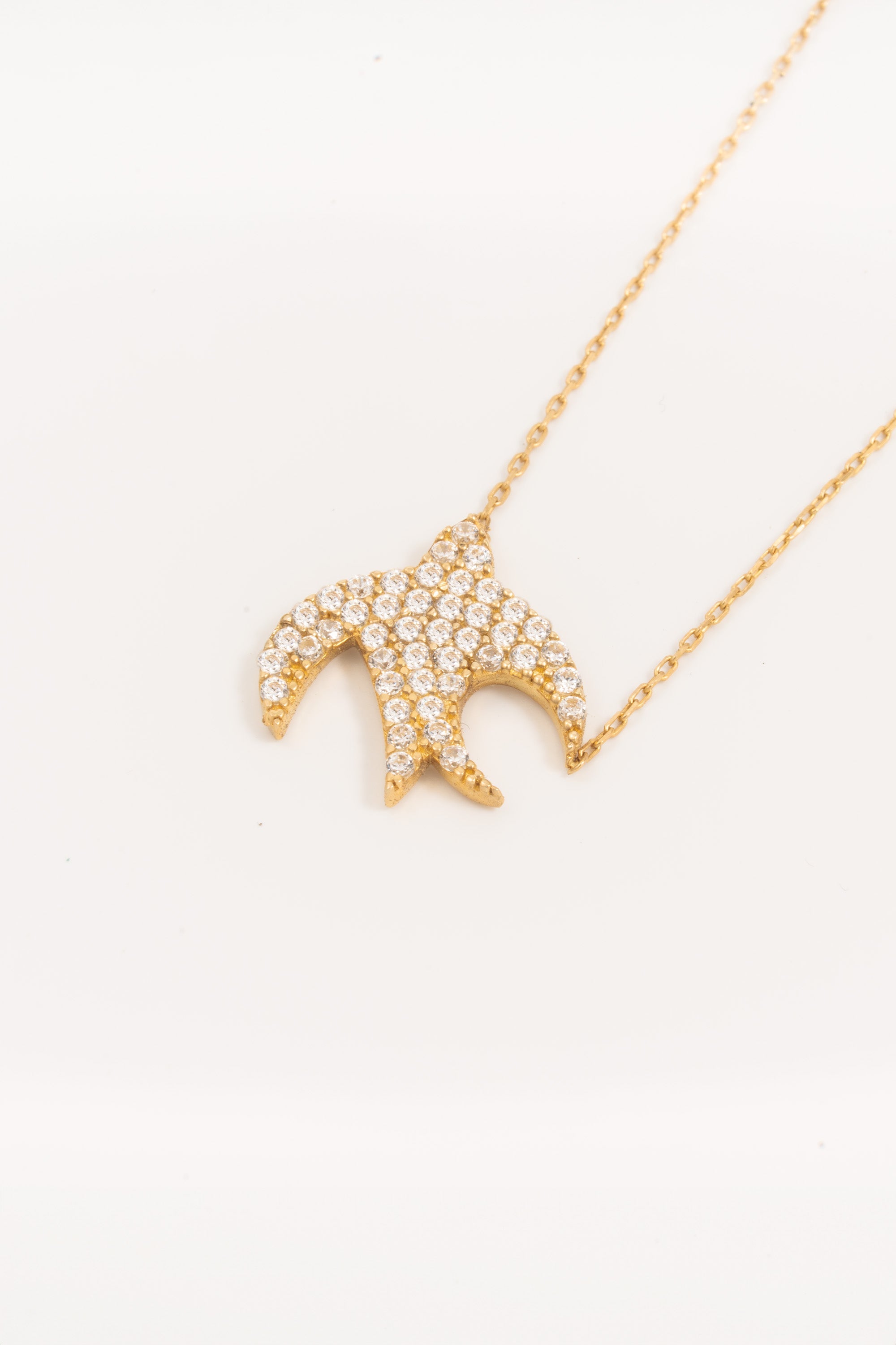 14K Gold Pavé Swallow Necklace