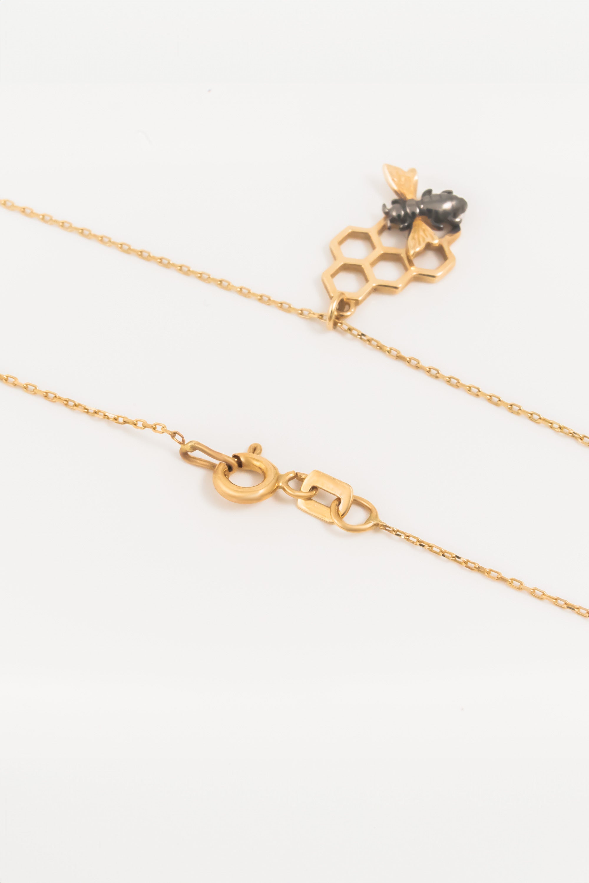 14K Gold Honeycomb Bee Necklace