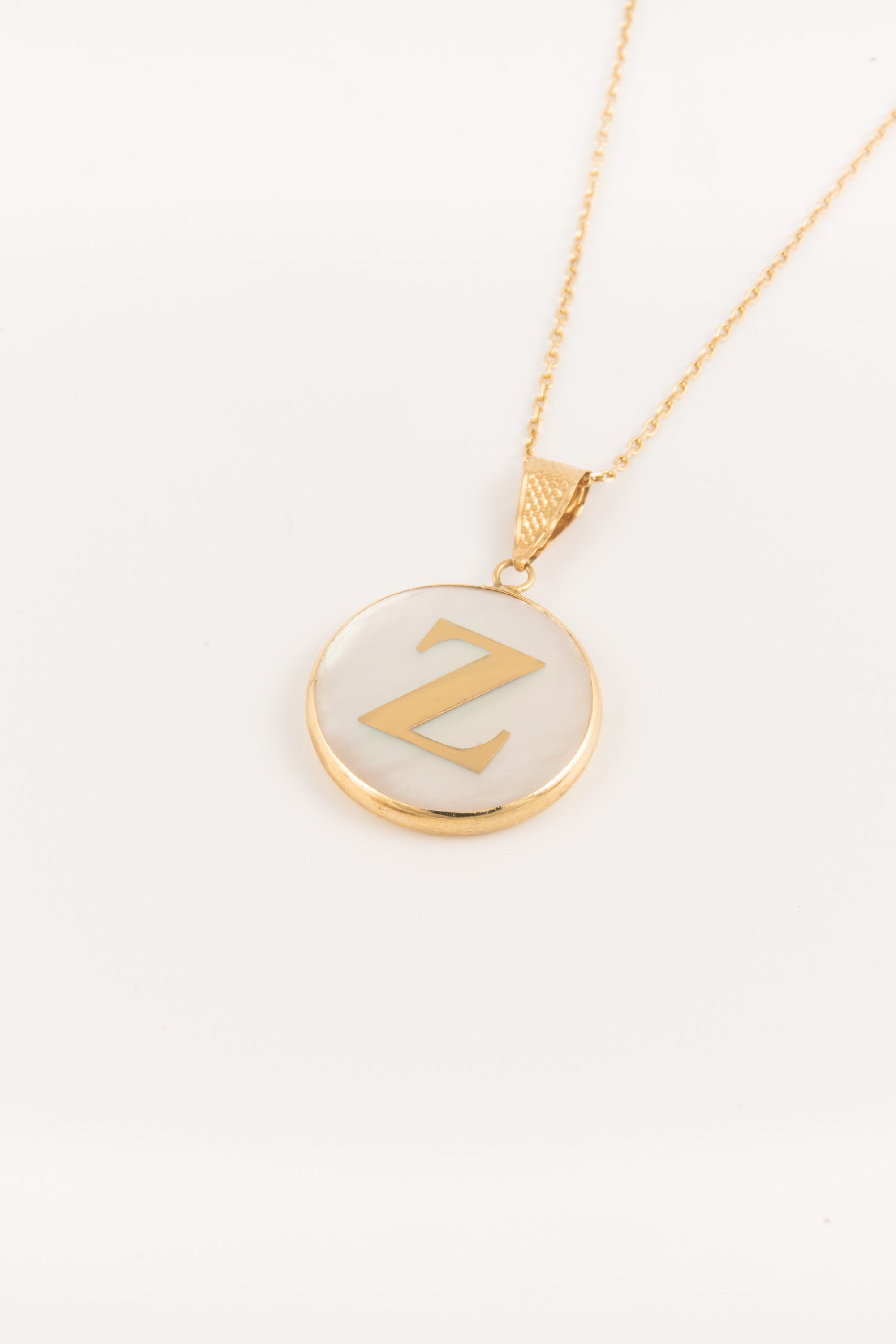 14K Gold Mother of Pearl Initial Necklace