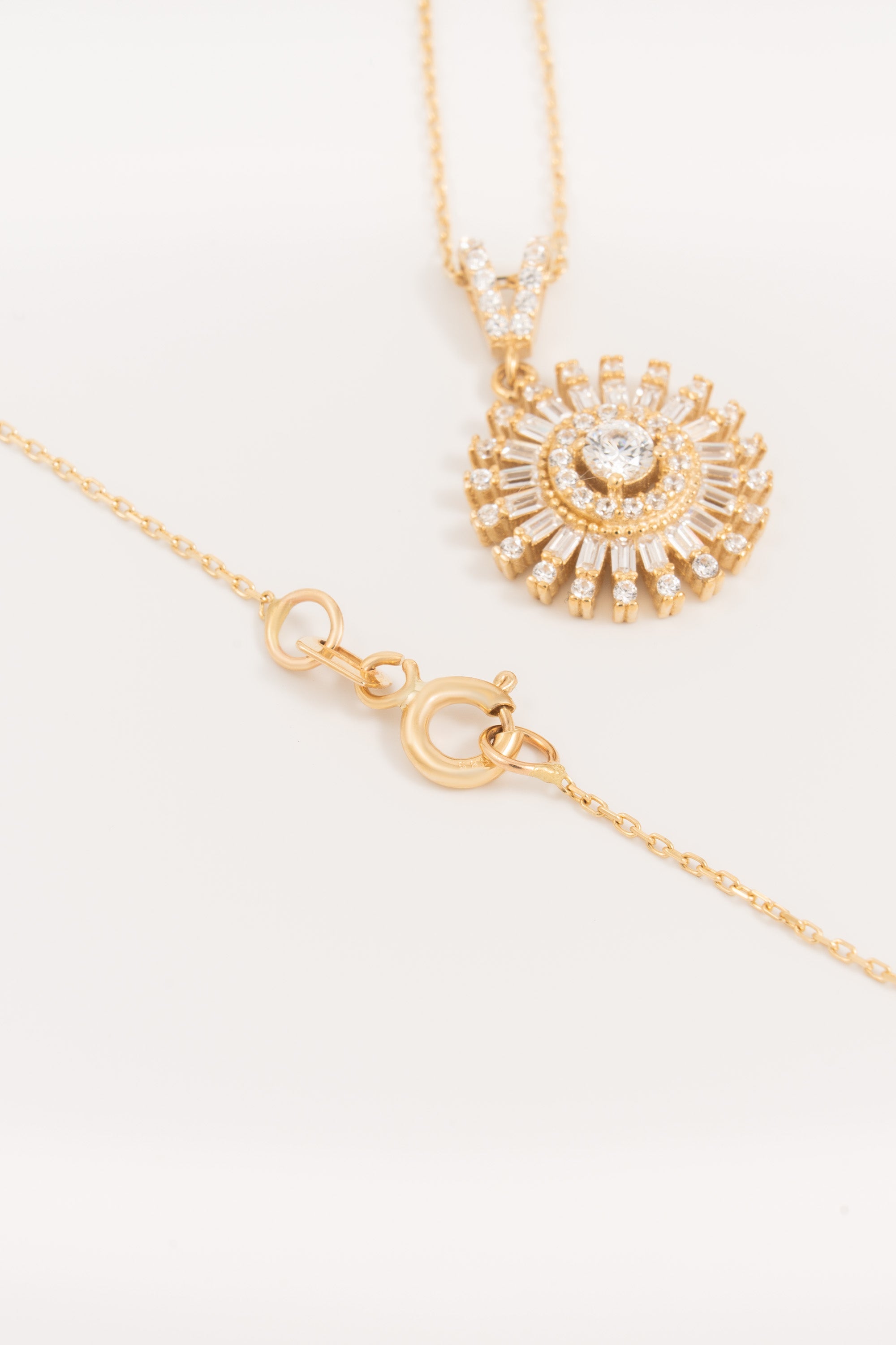 14K Gold Custom Sunburst Zirconia Necklace
