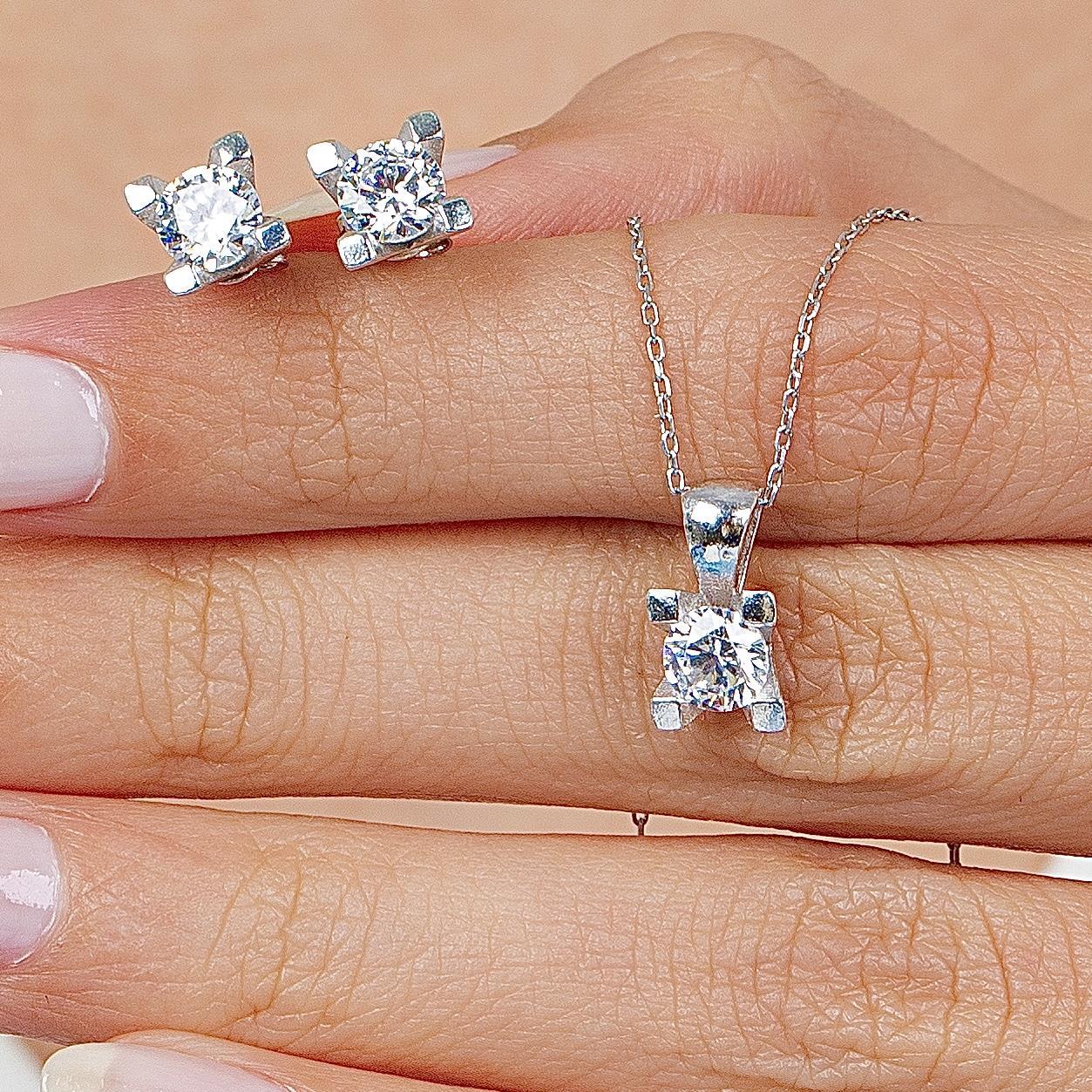 1.50 Carat Silver Zirconia Solitaire Jewelry Set